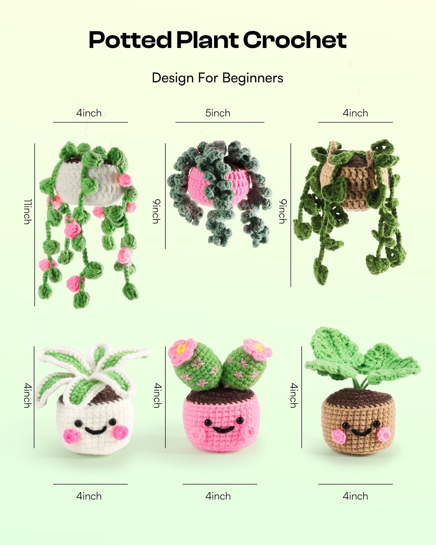 Caydo Crochet Kit for Beginners with Step-by-Step Video Tutorials, Crochet Starter Kits for Adults, Potted Hanging Plants Craft Kit with Yarn Sets for Home/Car Decoration, Gift for All Ages