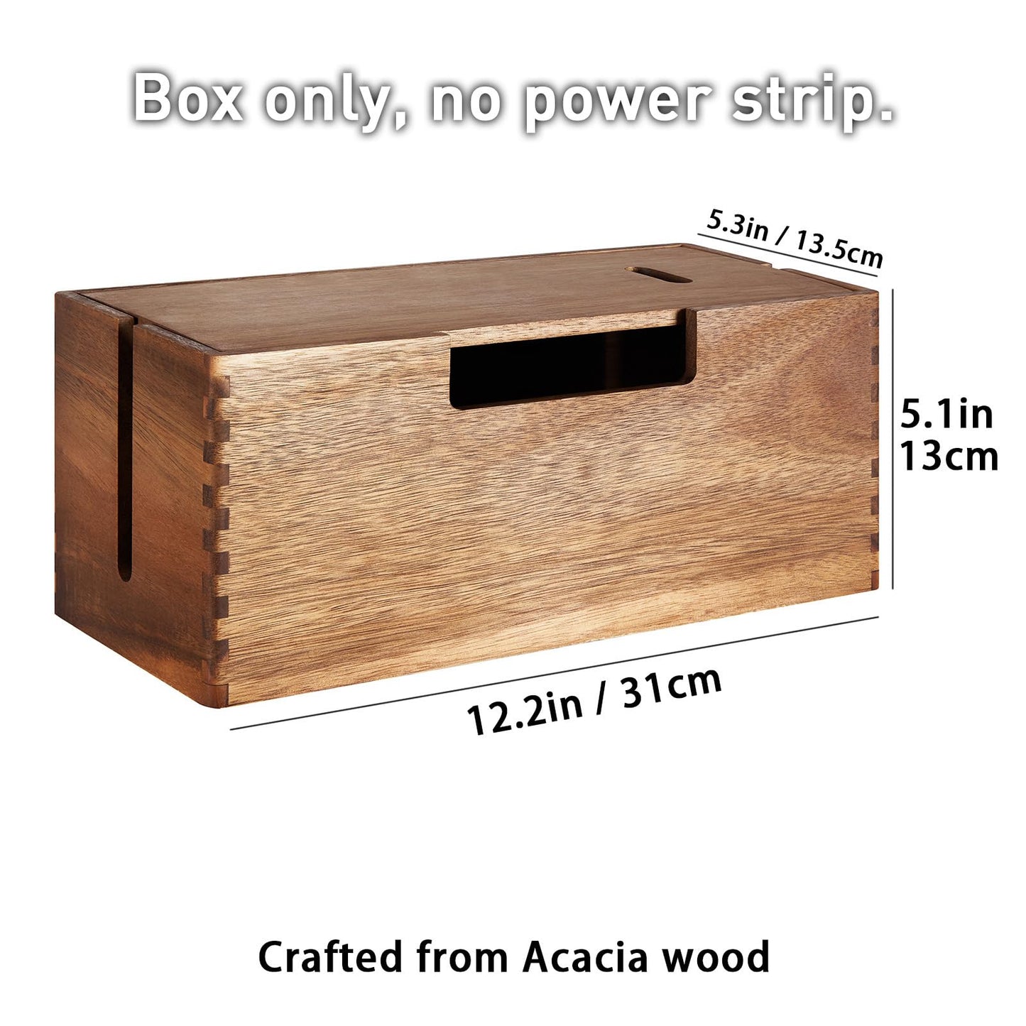 LiTY Acacia Wood Cable Management Box, Wooden Cord Hider & Organizer for Power Strip, Electrical Hiding, TV Wires, Desk & Floor Cables - Office Under Desk Cable Storage Box for Wire