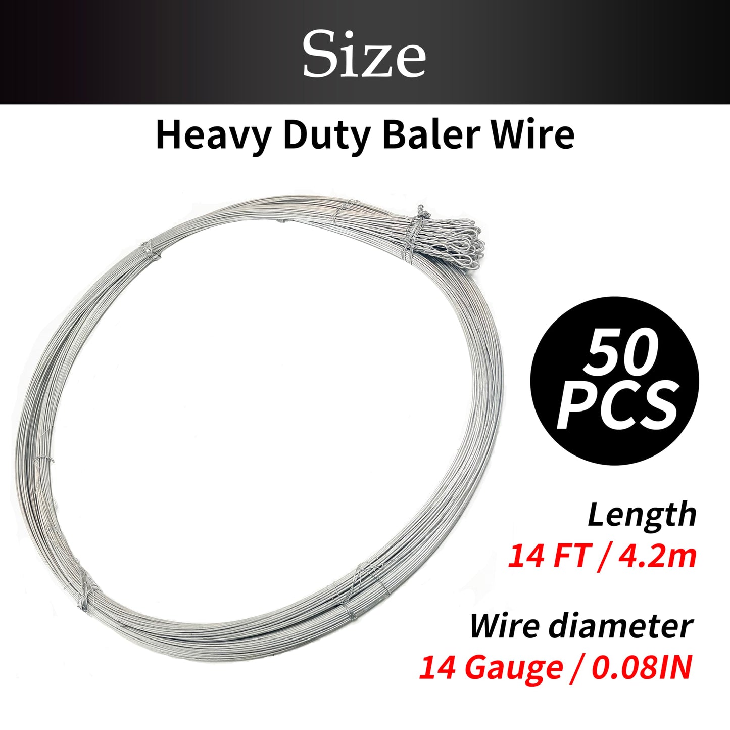 RETON-PPE Baling Wire 14 Gauge 14 Feet 50PCS,Bale Wires Ties Galvanized Steel Wire Bulk,Heavy Duty Bailing Wire Roll 50 Count Bundle Single Loop,HIGT Strength Emergency Bailing Wires for Cardboard