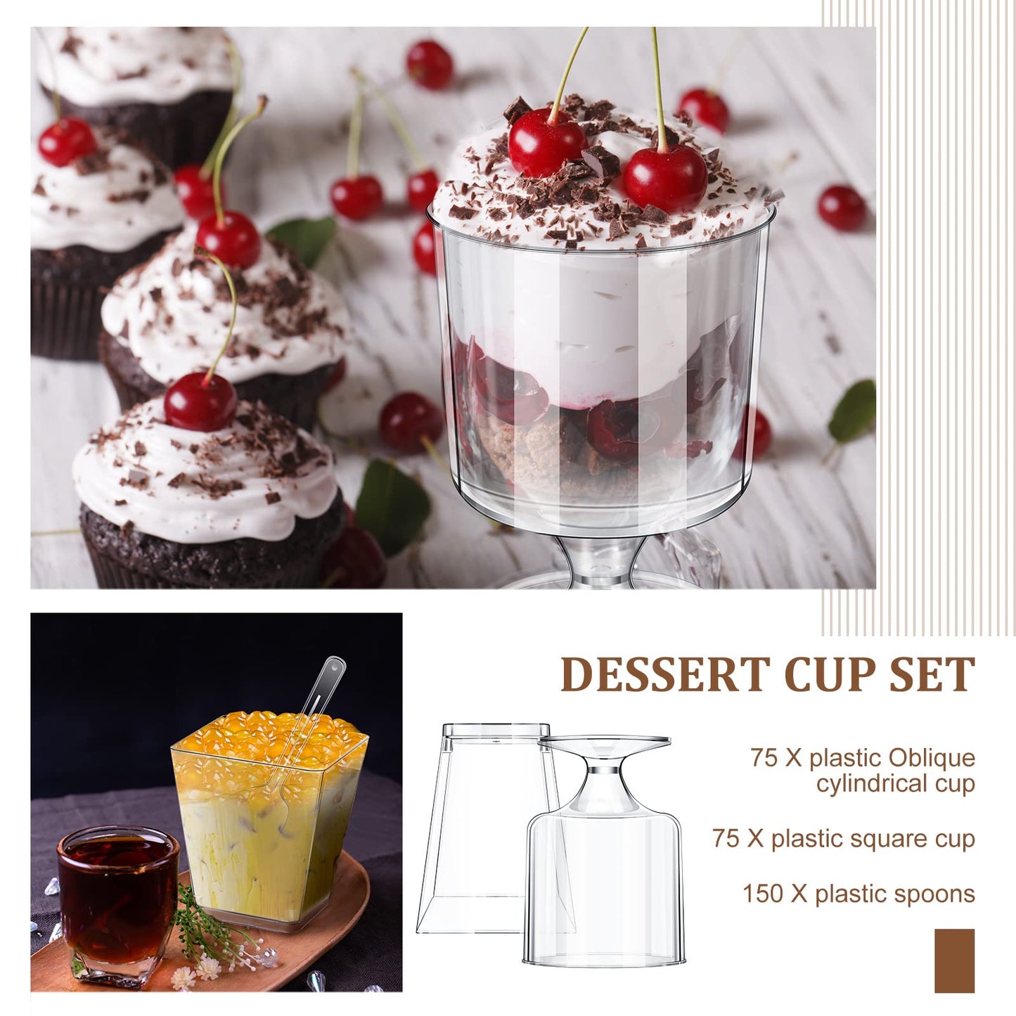 Funtery 300 Pack 5oz Mini Dessert Cups with Spoons - Reusable Clear Plastic Yogurt Parfait & Appetizer Shooter Cups for Pudding, Ice Cream & Party Desserts - Ideal for Weddings, Birthdays & Events