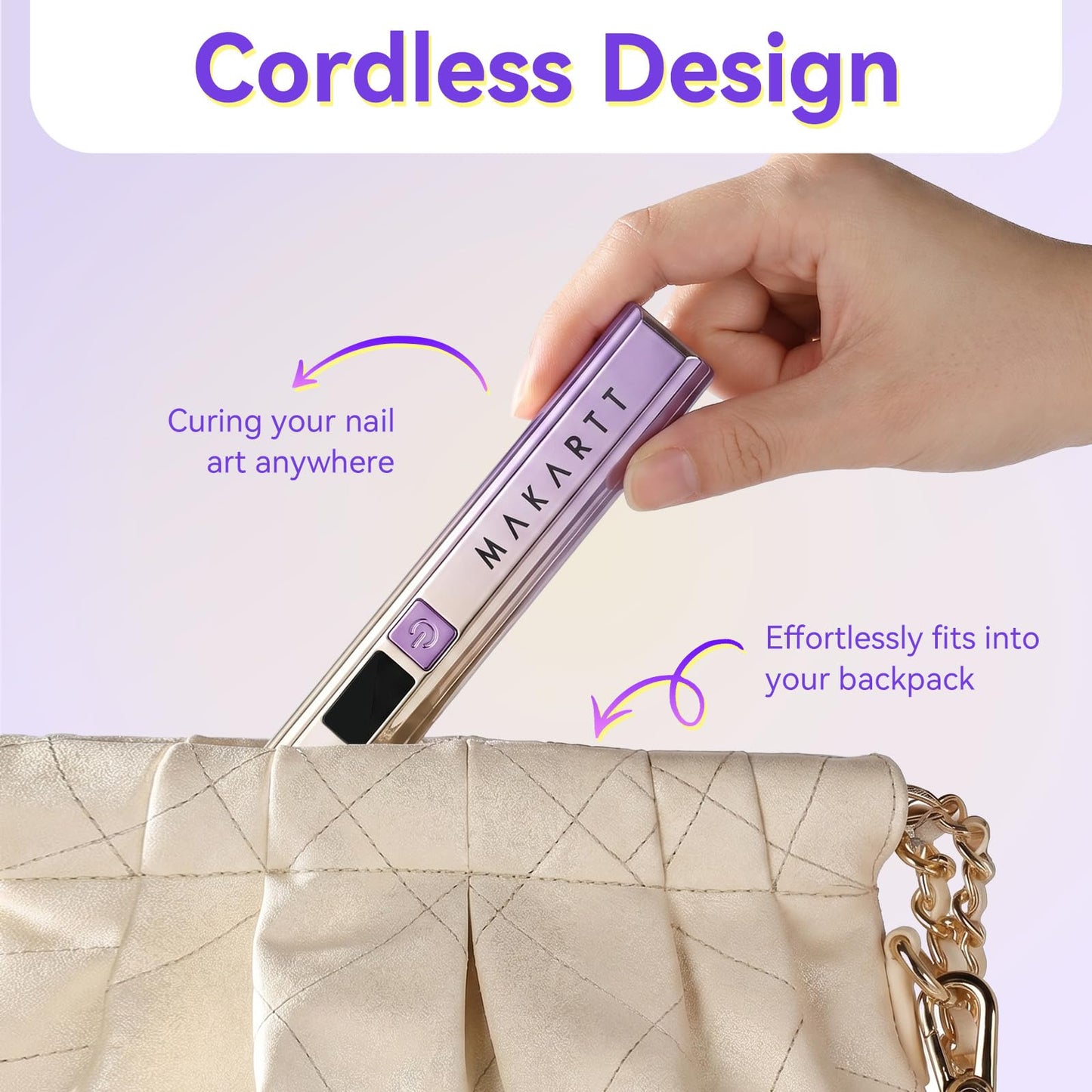 Makartt Handheld UV Light for Gel Nails – Portable Mini UV LED Nail Lamp Fast Curing Nail Dryer Rechargeable USB Nail Light with LCD & 2 Timers for DIY & Salon(Gradient Purple)