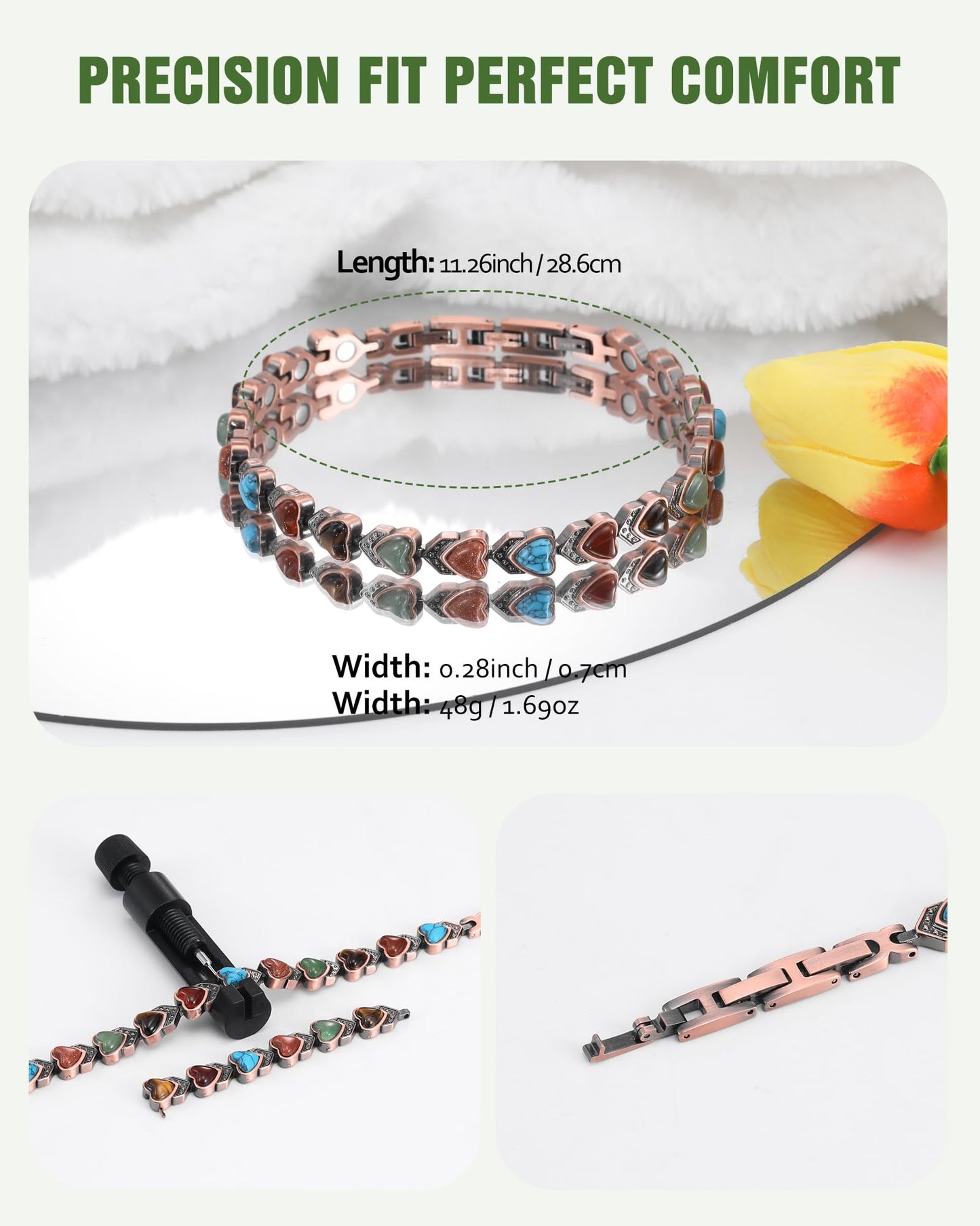 Jecanori Copper Magnetic Ankle Bracelet for Women With 3800 Gauss Neodymium Magnet & Sparkling Zirconia, Adjustable with Sizing Tool