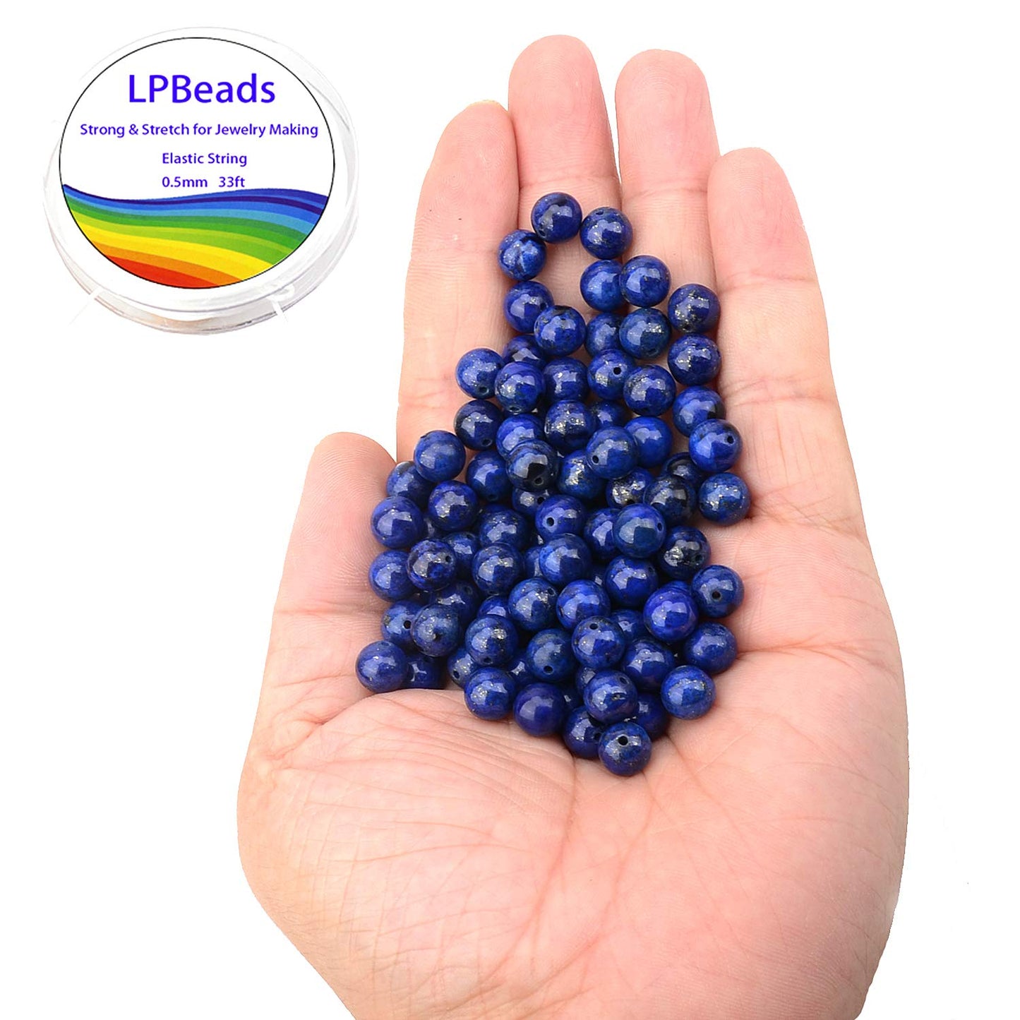 LPBeads 100PCS 8mm Blue Lapis Gemstone Round Loose Beads for Jewelry Making with Crystal Stretch Cord
