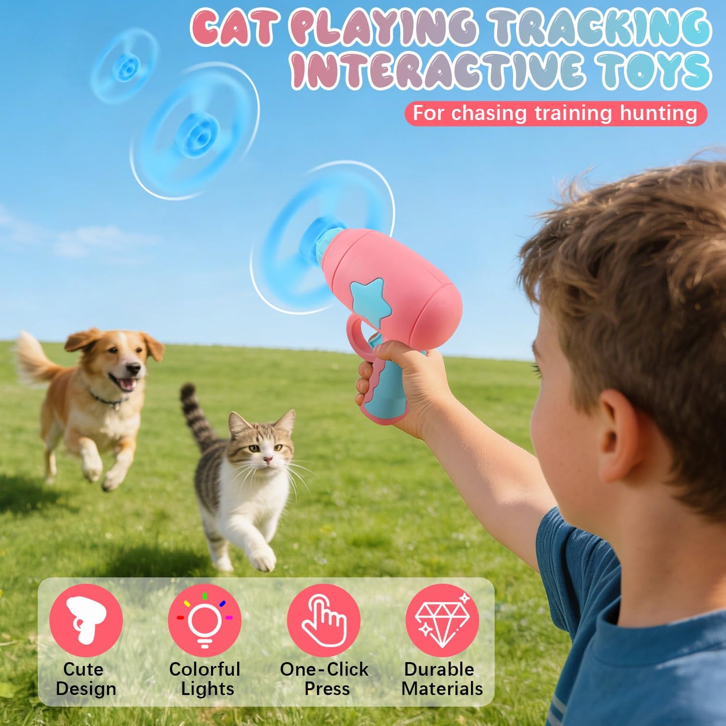 Cat Fetch Toy, 2026 Interactive Light-Up Flying Disc Launcher & Fetch Toy for Cats, Cat Toy Propeller Launcher for Training & Hunting (A)