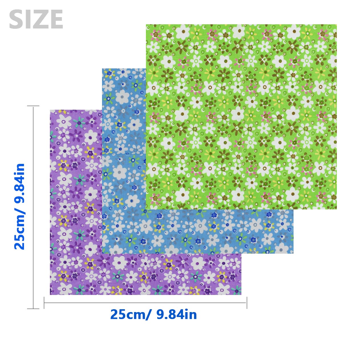 9.8X 9.8 42Pcs Cotton Print Fabric Bundle Squares Pre-Cut Multicolor Design Printed Quilting Sewing Floral for Quilting Patchwork DIY Craft Scrapbooking Cloth (Red/Yellow/Green/Blue/Pink/Purple)