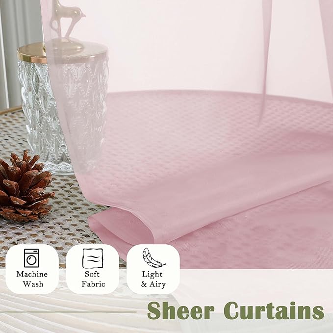 Lecloud Blush Pink Sheer Curtains for Bedroom 90 Inches Long 2 Pcs, Rod Pockets Window Curtains for Living Room Dining Room, Modern Farmhouse Decor Light Filtering Drapes, Each Panel 59" W x 90" L