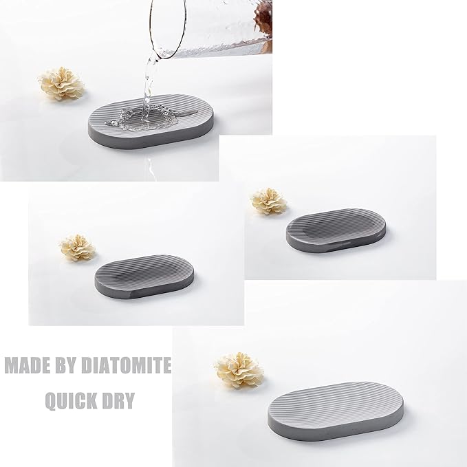 Bathroom Accessory Set Grey, Diatomite, Bathroom Accessories Countertop Complete with Electric Toothbrush Holders, Soap Dish Set