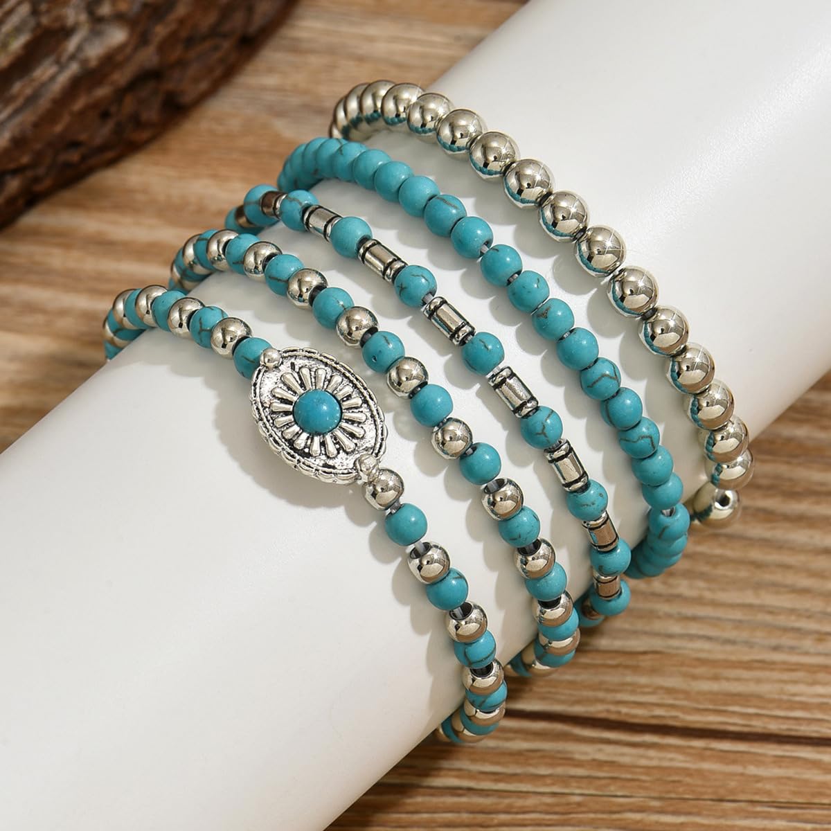 LOTSOF Western Turquoise Beaded Bracelet, Chic Stack Beaded Western Style for Country Concerts, Cowgirl Outfits & Boho Jewelry (Western Bracelets)