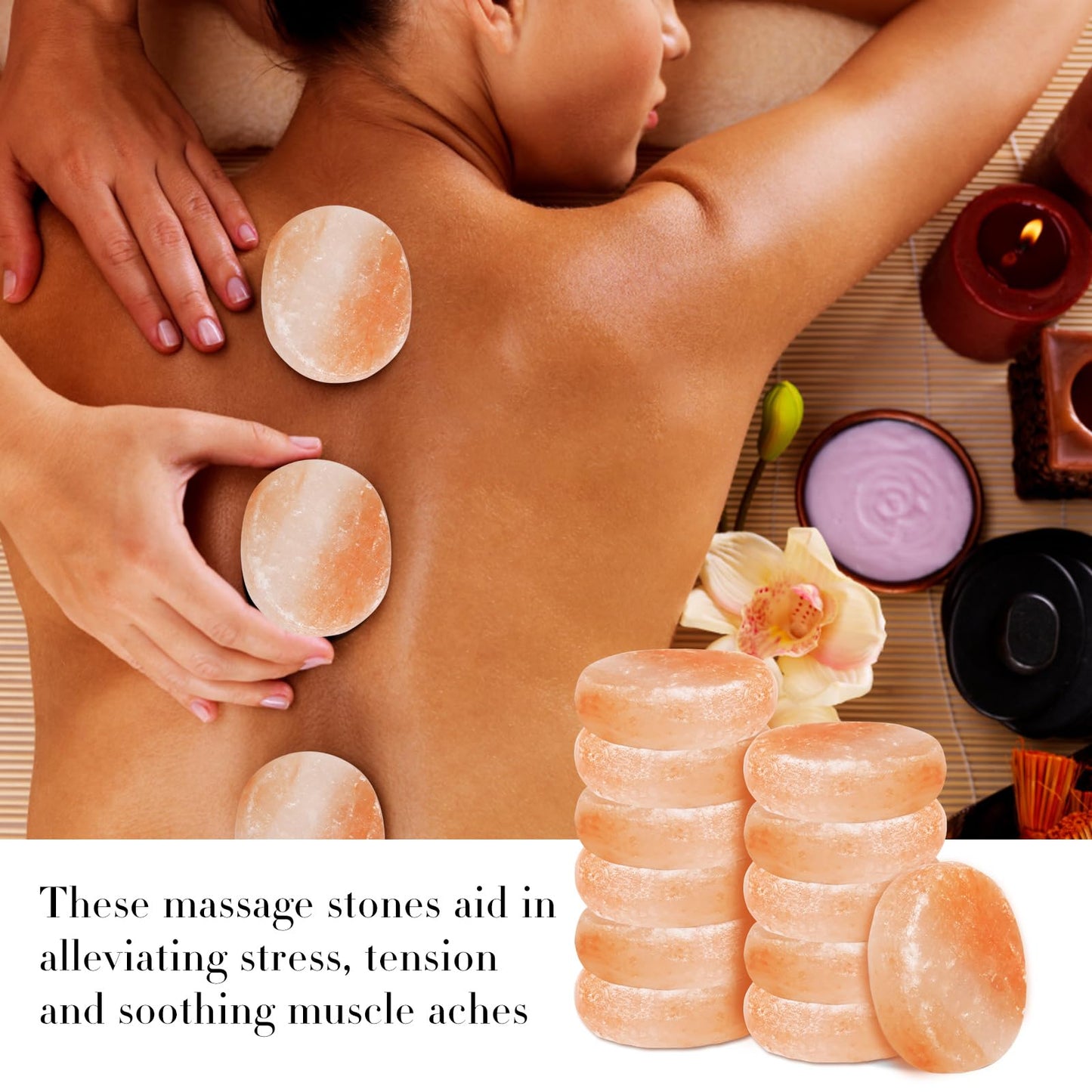 TANEMUDO 12 Pcs Flat Oval Massage Stone 3.5 x 1 x 2.6 Inch Crystal Hand Carved Stone Pink Himalayan Salt Massage Therapy Heated Warmer Rock for Salt and Sugar