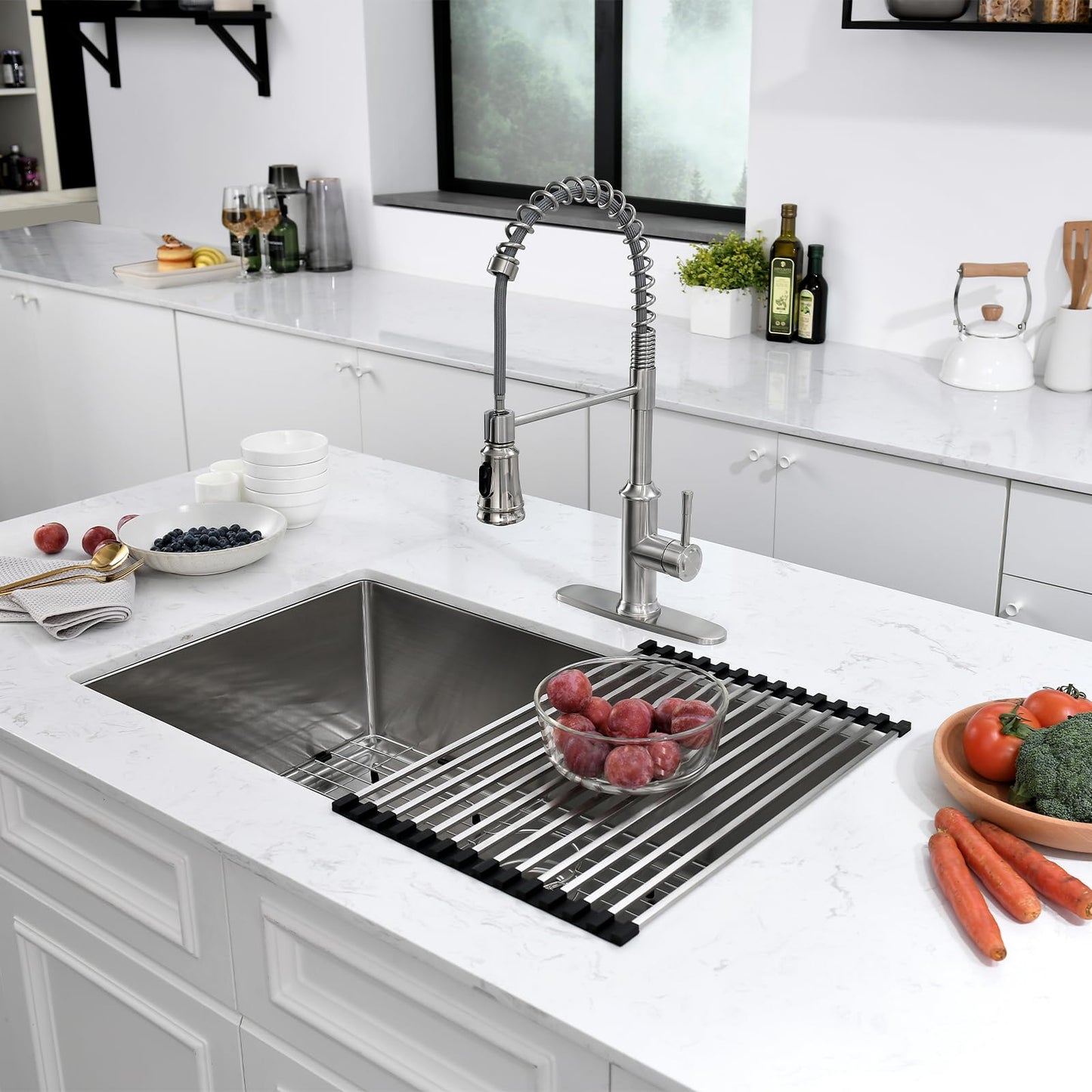 EcoChannels Undermount Kitchen Sink, 28 x 19 Inch Sink Kitchen16 Gauge Stainless Steel Outdoor Laundry Kitchen Sinks Single Bowl
