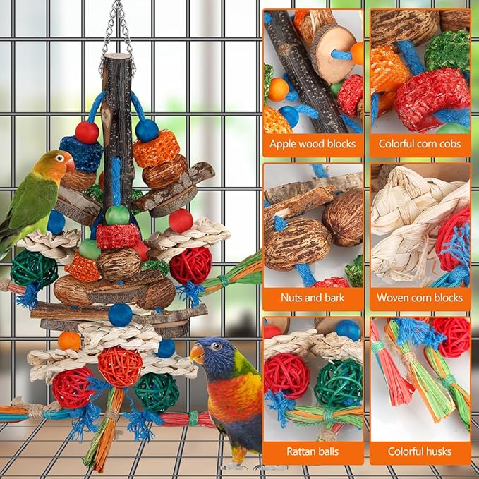 Bird Toys,Parrot Toys Exciting Chewing Fun for Parakeets,Cockatiels,Conures,Lovebirds,African Gray Cockatoos And Other Small Medium-Sized Parrot Natural Corn Cob Sturdy Nut (old bark)