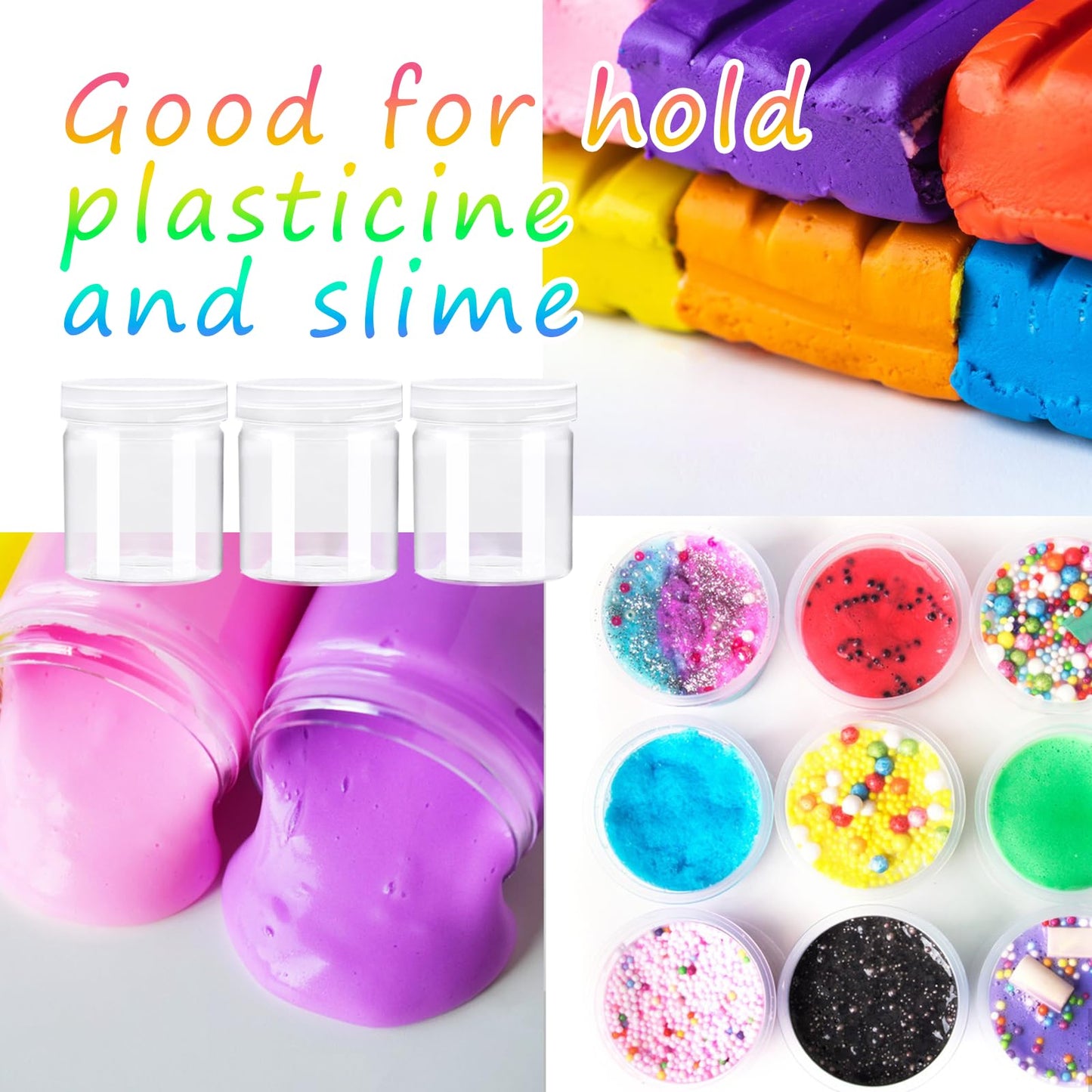 24 Pack 4oz Clear Plastic Slime Containers with Lids,Round Refillable Travel Storage Sealed Jars,Wide Mouth Container for Cosmetics,Lotions,Eye Shadow,Cream,Candy,Makeup,Craft Supplies,Beads