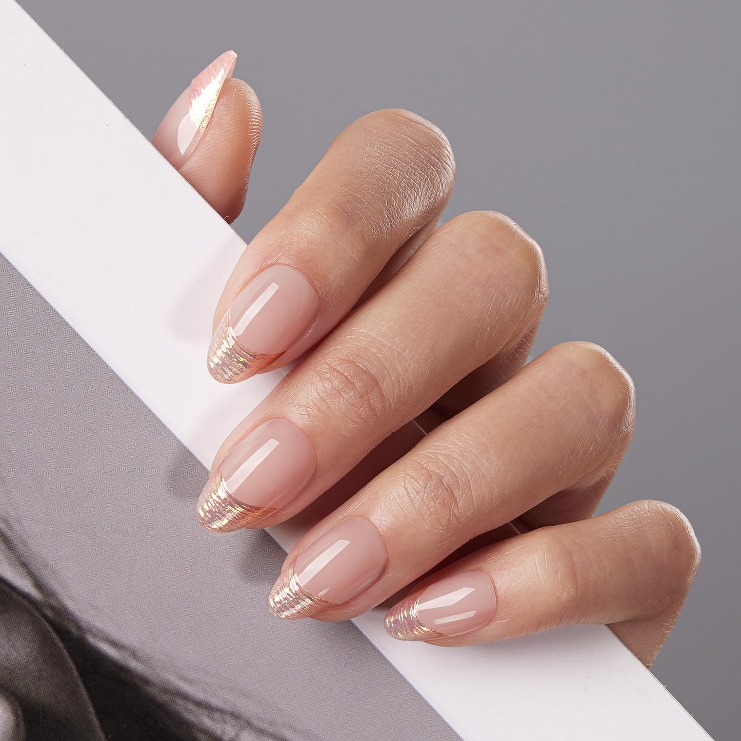 VSALON Almond Short Press On Nails, Light Pink Aurora Finish 3D Sculpted French Tip Nail Kit & Blue Cat Eye Mini Pack