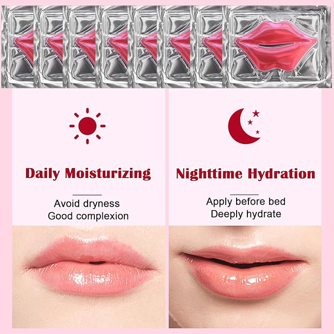 50 PCS Collagen Crystal Lip Masks,Moisturizing Collagen Lip Mask,Pink Lip Care Pads Mask for Dry Lips,Lip Patches for Hydrating Nourishing,Anti Chapped,Anti-Wrinkle,Plump Your Lips