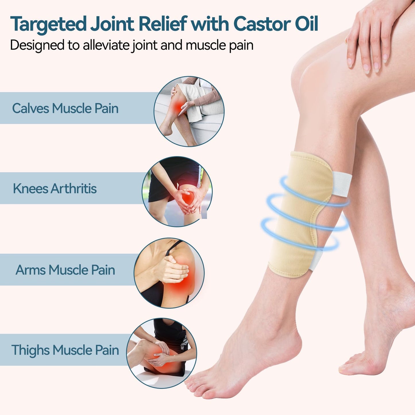 Taoscare Upgraded Castor Oil Pack Wrap – Larger Knee Size for Men & Women, Organic Cotton Caster Oils Compress Pads for Elbow, Arm & Thigh, Adjustable Velcro Elastic Strap, Waterproof & Reusable (2 Pack)