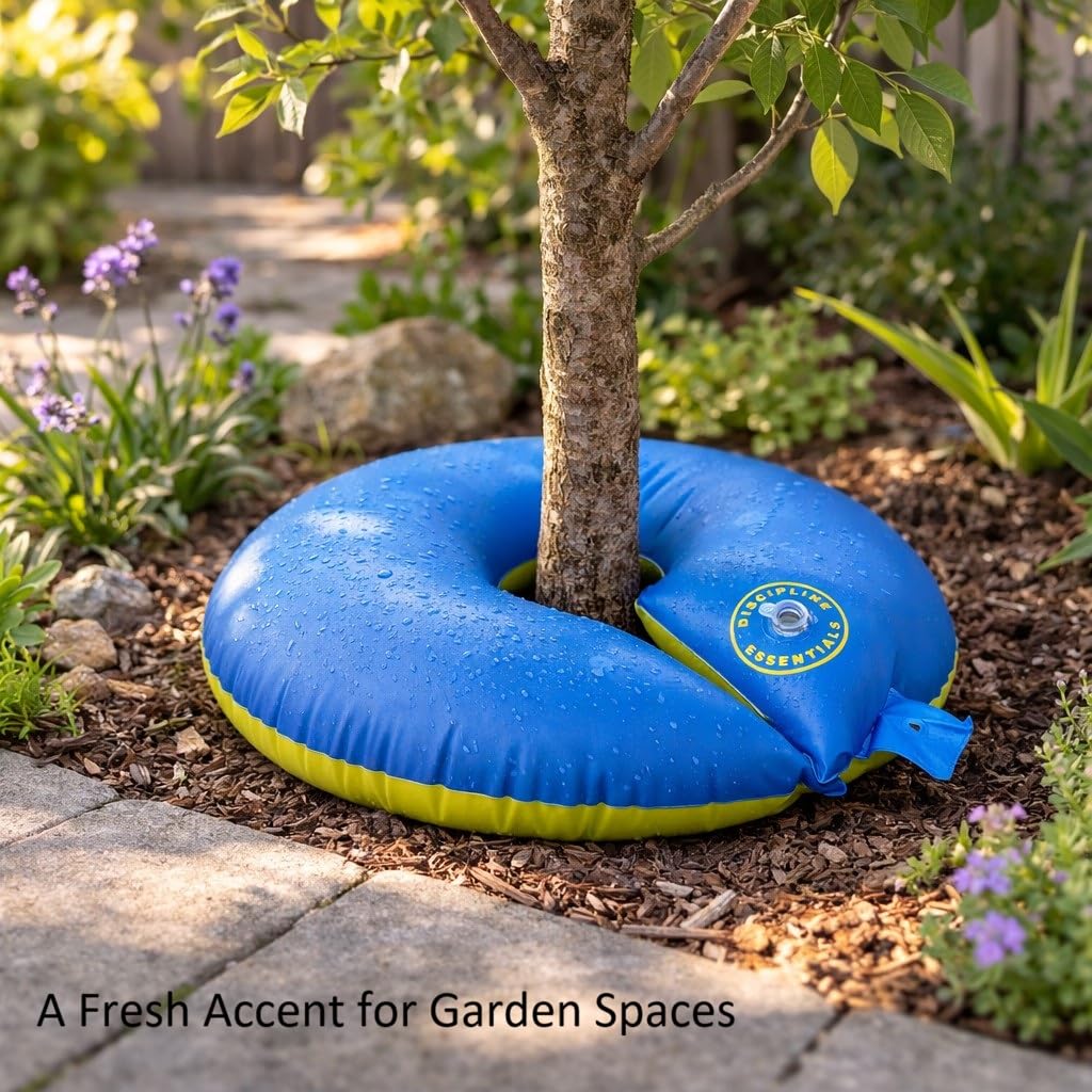 12+ Hours Slow Release Ring-Style Tree Watering Bag - 15 Gallon Watering Ring for Trees, Discipline Essentials (2 Pack, Blue/Yellow)