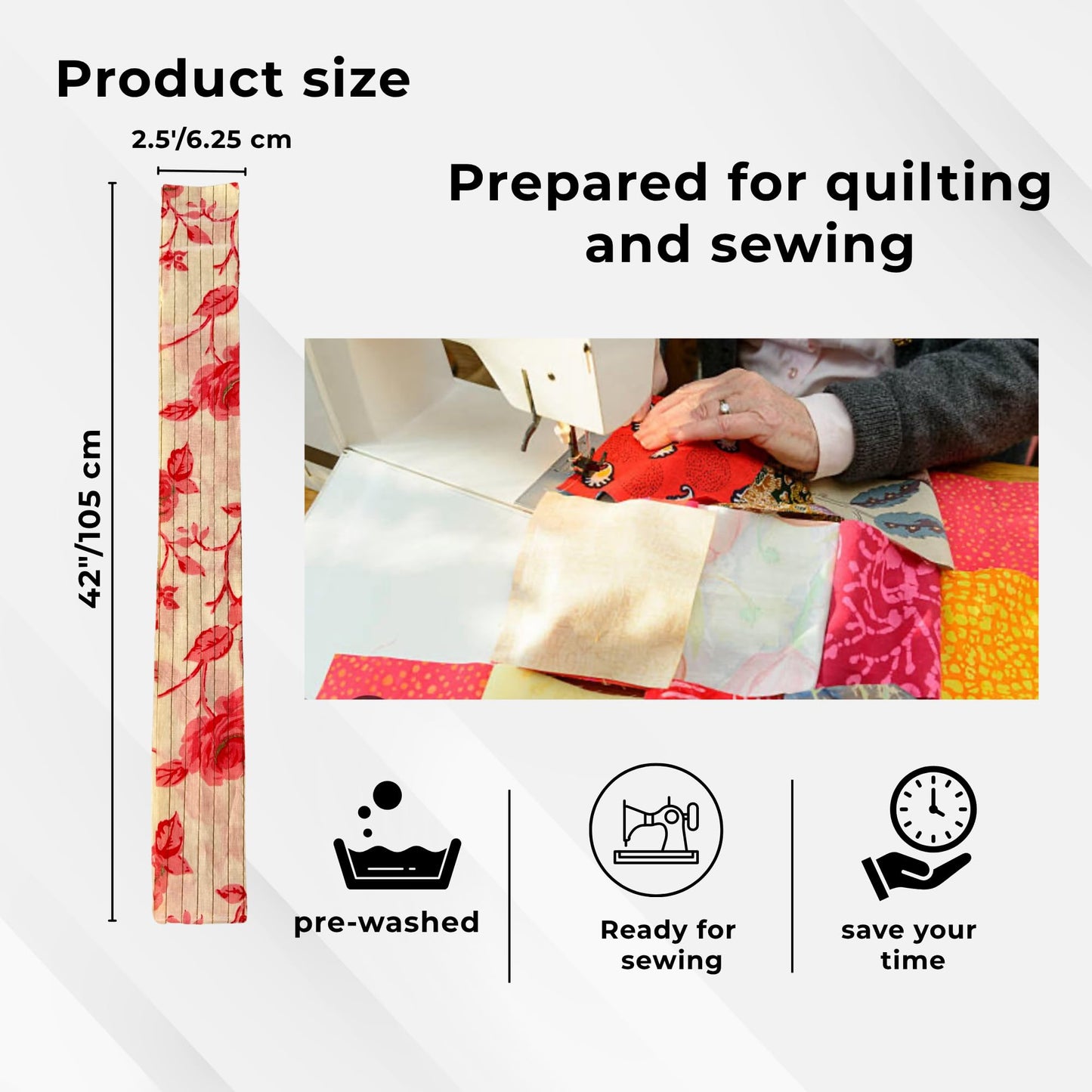 TWINS BOUTIQUE Quilting Strips – 100% Cotton Fabric Strips for Sewing & Crafting | Assorted Patterns | Ready to Use | Ideal for DIY Quilts, Patchwork, Crafts – 42"X 2.5"