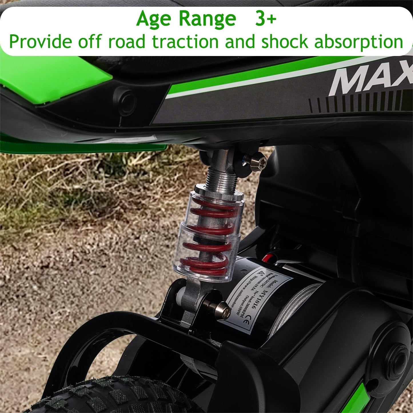 GarveeLife 24V Electric Dirt Bike for Kids 8-14, Motorcycle With Authentic Motocross Geometry, Rear-Wheel Drive, High-Torque Motor, Green