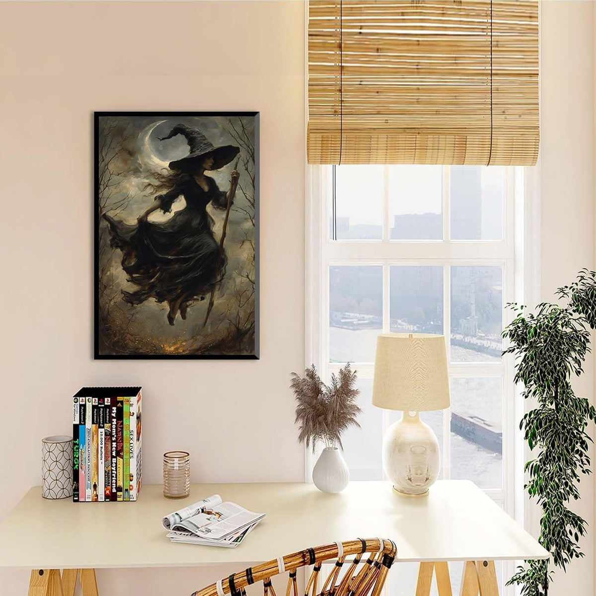 JFHCQJPK Witch in the Forest Halloween Print Wall Art Poster Witch Decor Vintage Print Dark College Wall Art Victorian Gothic Room Decor Canvas Wall Print12x16in Metal blackFramed