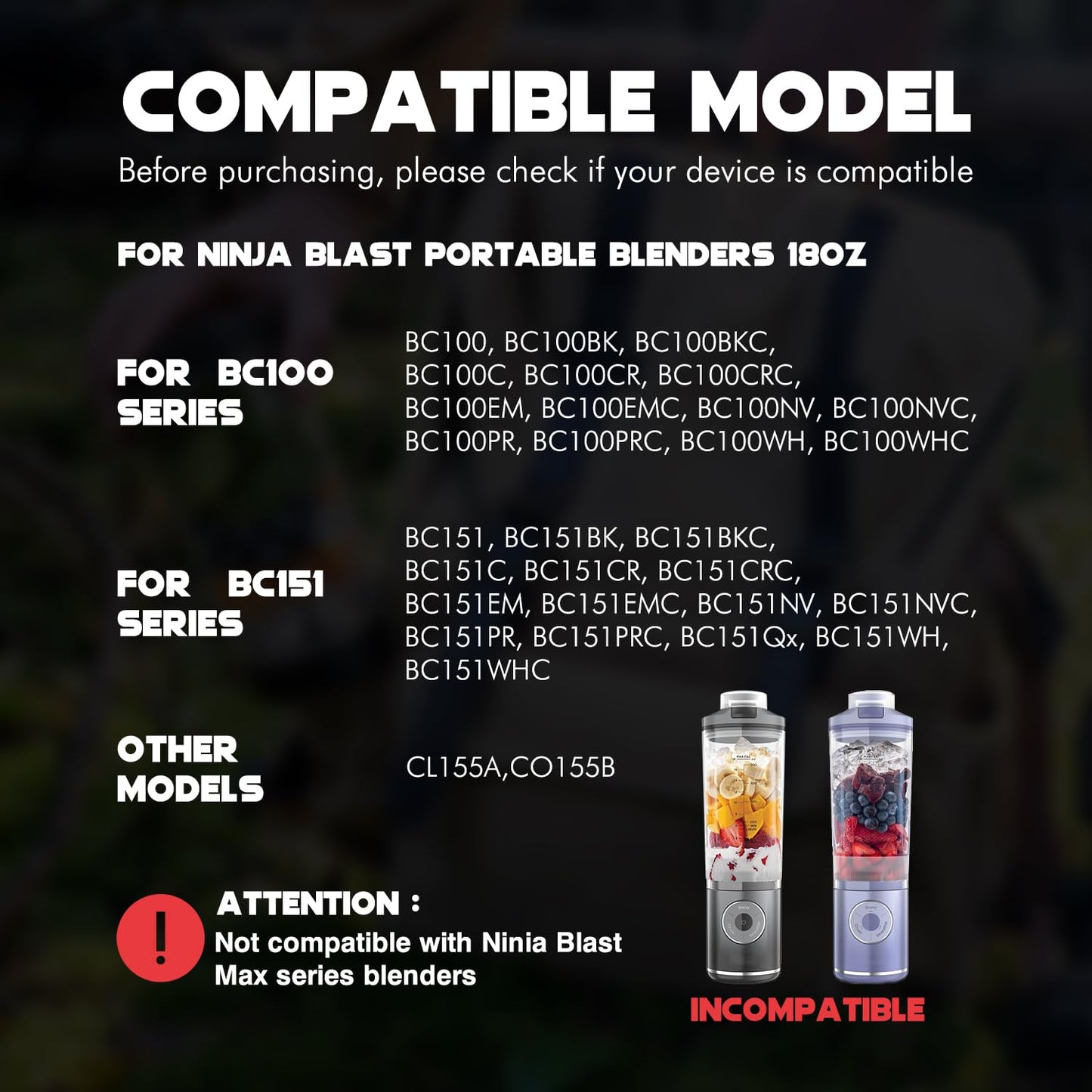 Replacement Cup for Ninja Blast Portable Blender,18 oz Vessel with Sip Lid & Base Cap, BPA-Free, Dishwasher Safe, Compatible with Ninja Blast Portable Blender BC100 Series BC151 Series Series
