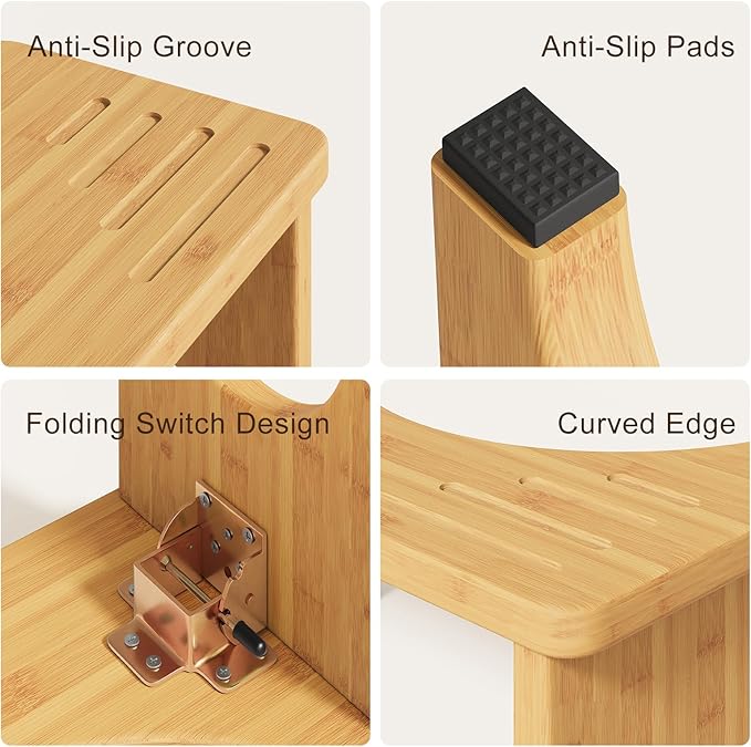 Squatting Potty for Adults Foldable, 7In Bamboo Toilet Stool Squat Adult and Kids, Wood Travel Poop Stool for Bathroom, Wooden Portable Toilet Foot Step, Premium Flip Pooping Potty Stool