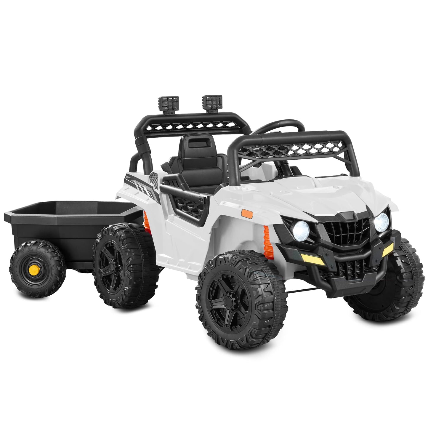 Best Choice Products Kids 12V Electric Ride On UTV Car and Trailer w/Parent Control, LED Lights, 2 Speeds, Bluetooth - White