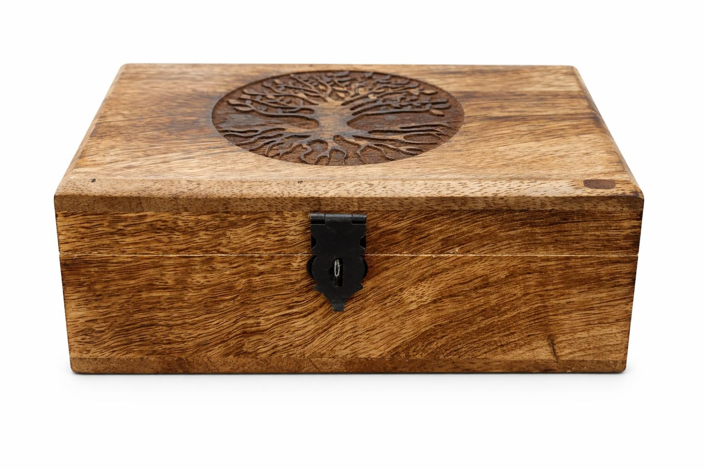 ELSHIL Handmade Mango Wood Keepsake Box with Engraved Tree of Life – Wooden Jewelry Box, Trinket Box, Flame Worked Finish, Unique Gift for Women & Men