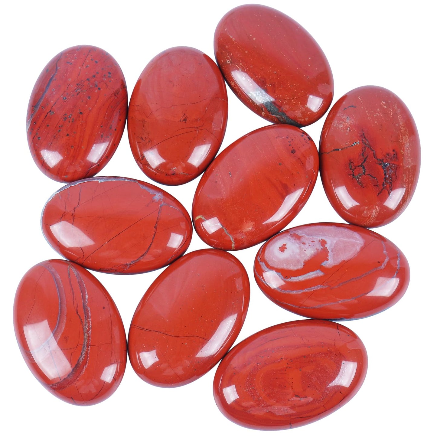 Loveliome Natural Red Jasper Oval Polished Worry Stones, Healing Crystal Indoor Fountain Stones Massage Energy Anxiety Relief Items