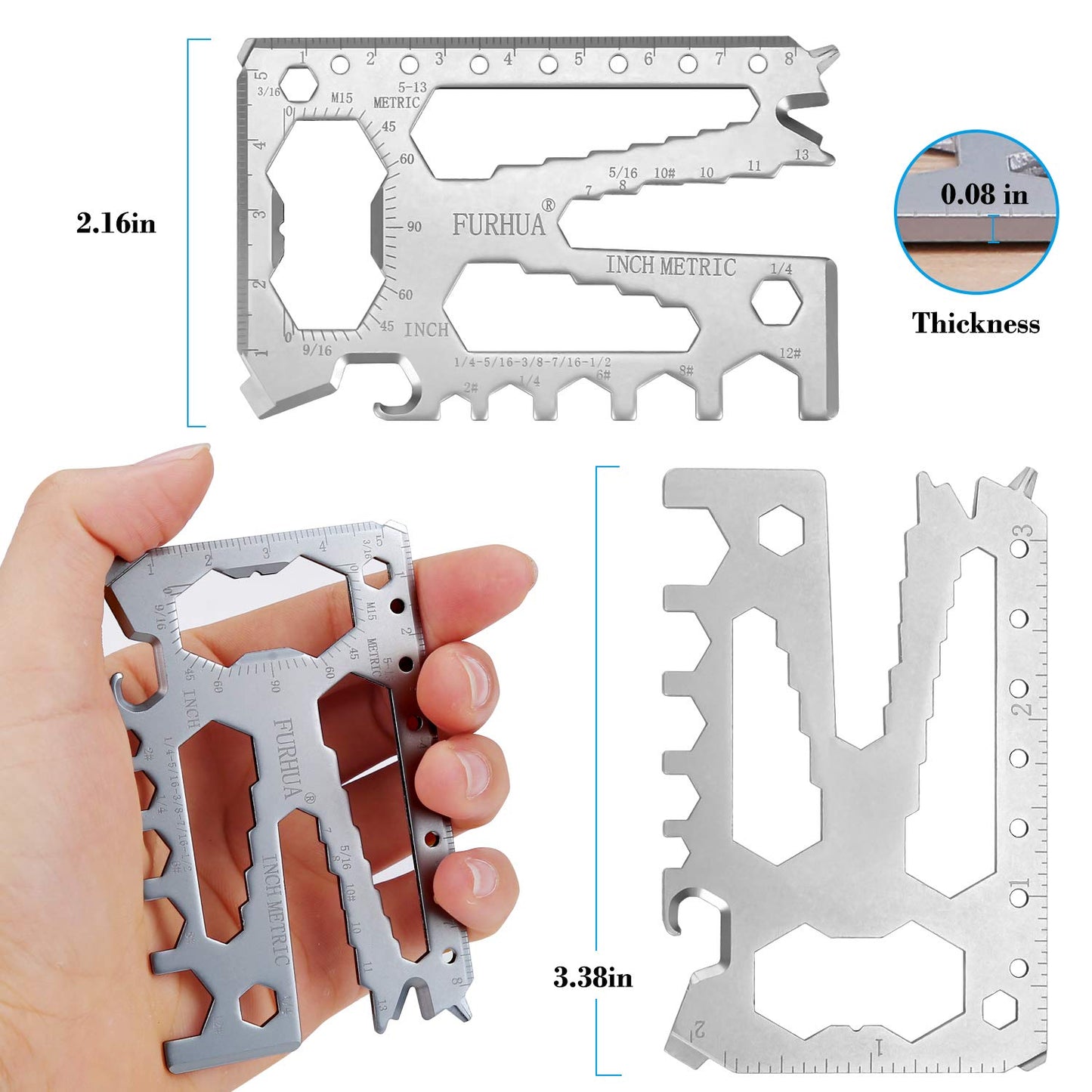 FURHUA 2 Pack Multitool Credit Card Sized Pocket Tool, 42-in-1 Wallet Multi Tool Card,thicker and harder, Gifts for Dad, Husband, Men - Bottle Opener, Cord Cutter, Screwdriver, Ruler, Scraper etc