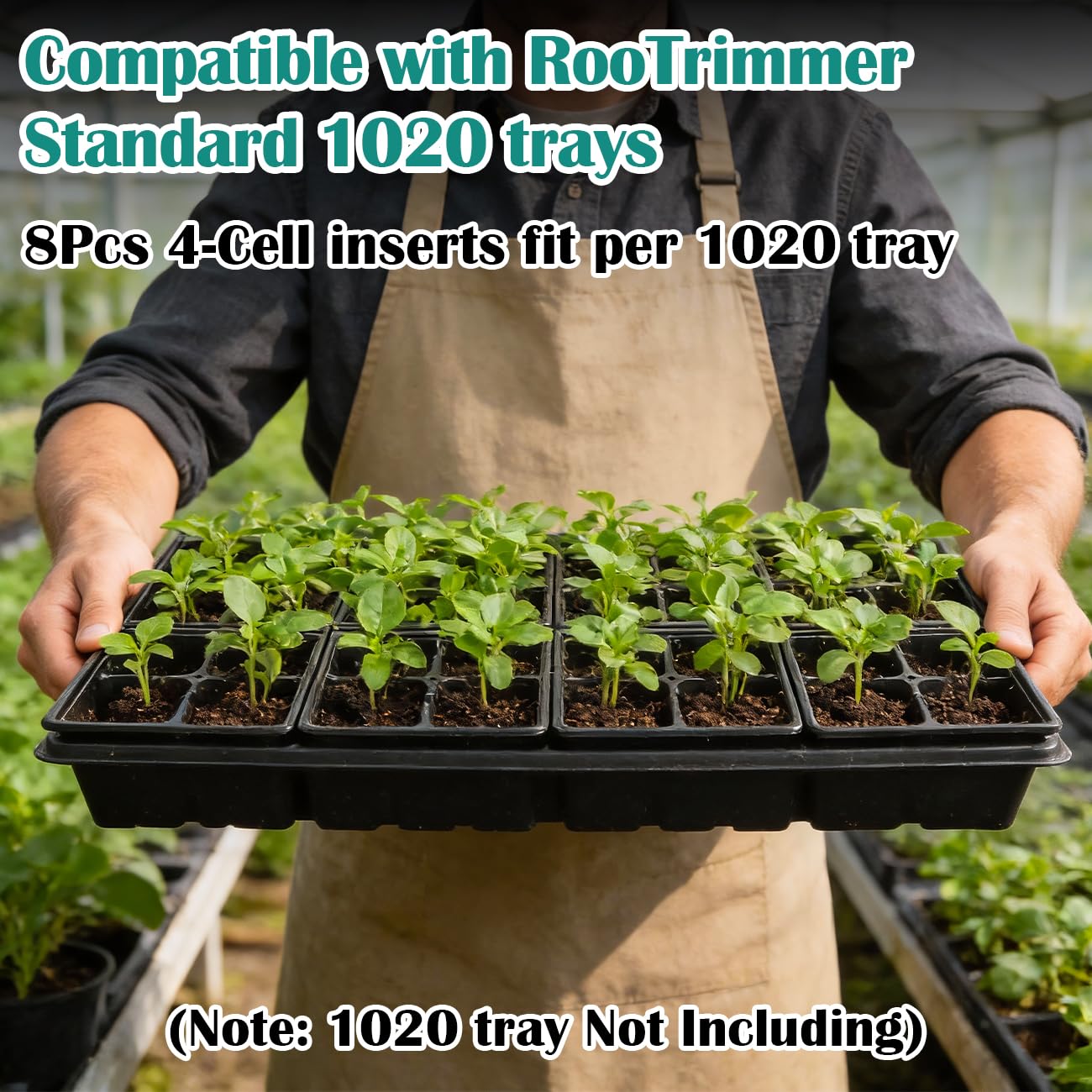RooTrimmer 80 Pack Reusable 4-Cell Seed Starter Tray for Seedlings, Easy Watering Seed Starting Trays with Drainage Holes for Seed Germination and Plant Start, Fits Standard 1020 Trays, Black