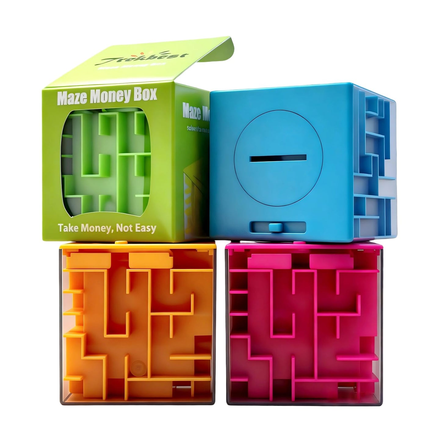 4-Pack Trekbest Money Maze Puzzle Boxes - Fun and Educational Brain Teasers for Kids and Adults for Holidays, Birthdays