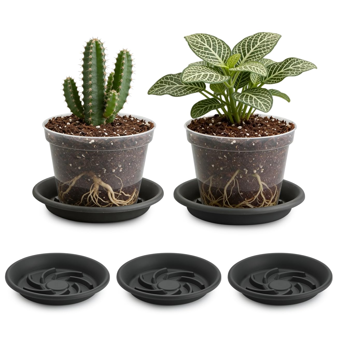 BTPLASTIK Plant Saucer 8 inch 5 Pack, Pot Elevators for Inside Plants, Heavy Duty Flower Planter Drip Trays for Pots, Grow Bags Saucers Gray