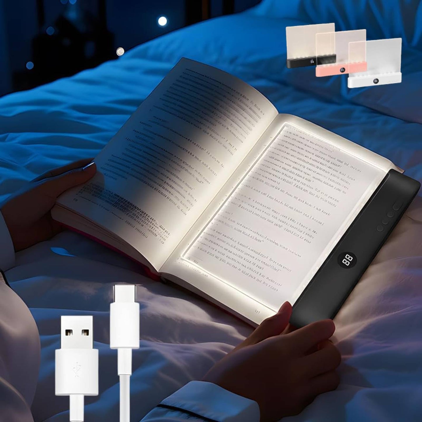 AAESG Book Lights for Reading at Night,Rechargeable LED Reading Light with 3 Colors & Timer, Eye Protection Dimmable Full Page Panel Plate Lamp Which Don't Disturb Your Partner's Sleep