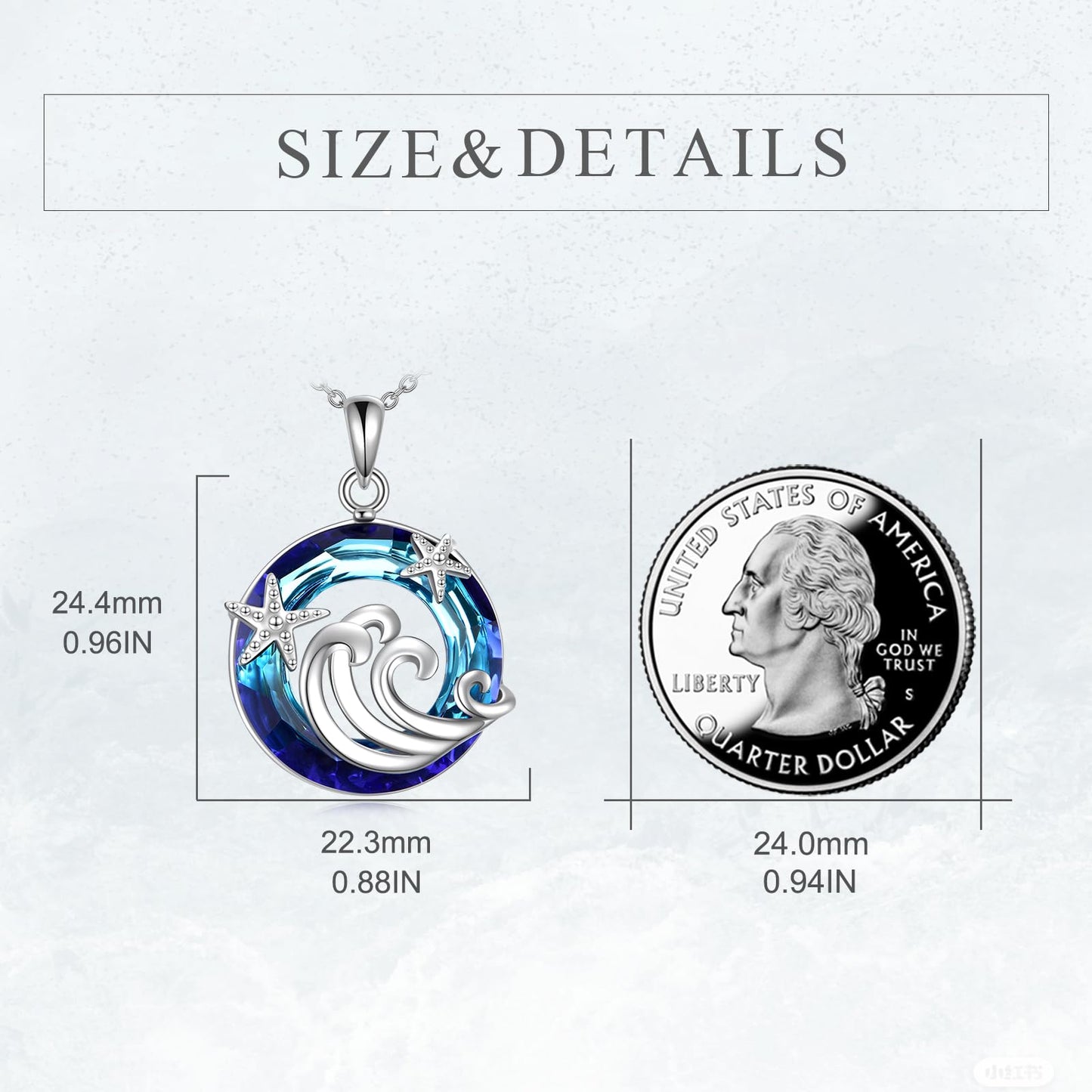 CRMAD Ocean Beach Necklace for Women Sterling Silver Starfish Wave Ocean Jewelry Gifts (crystal)