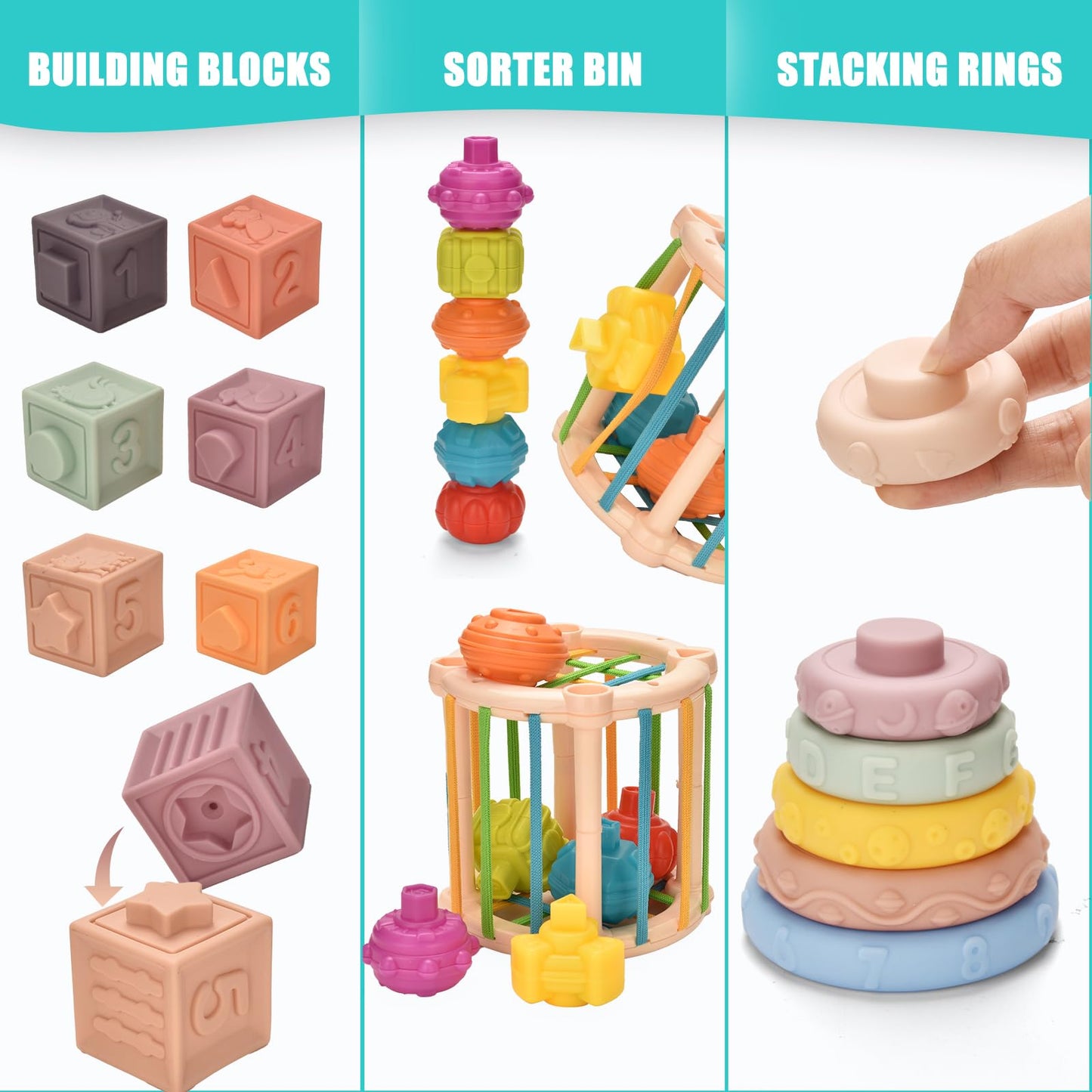 Majabike Baby Toys 6 to 12 Months 9 in 1 Montessori Teething Toys Sorting Sensory Educational Learning Gift for Toddlers Aged 1-3
