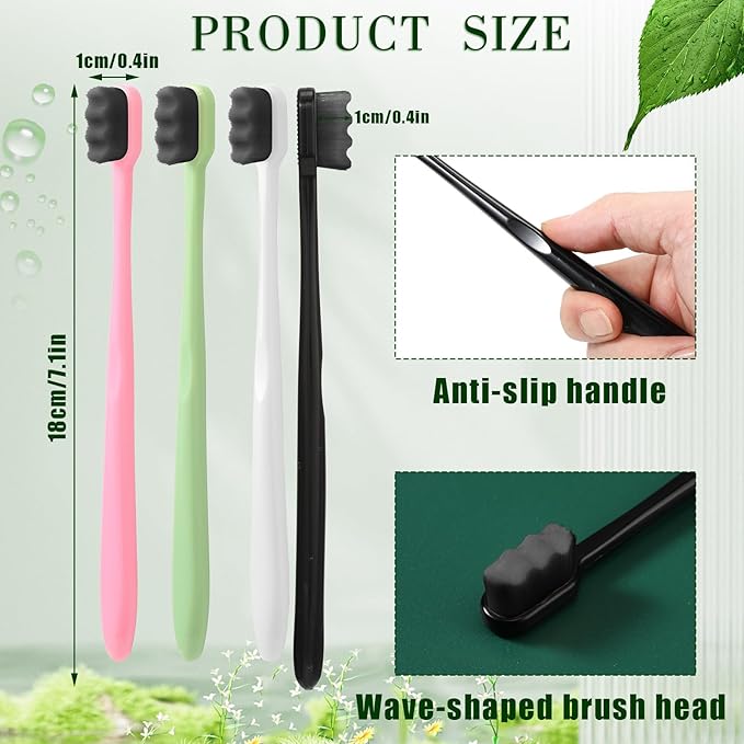 Pinkunn 36 Pcs Soft Bristle Toothbrush Micro Nano Manual Toothbrush with 20, 000 Bristles for Sensitive Gums Adult Family, 4 Colors(Black Bristles)