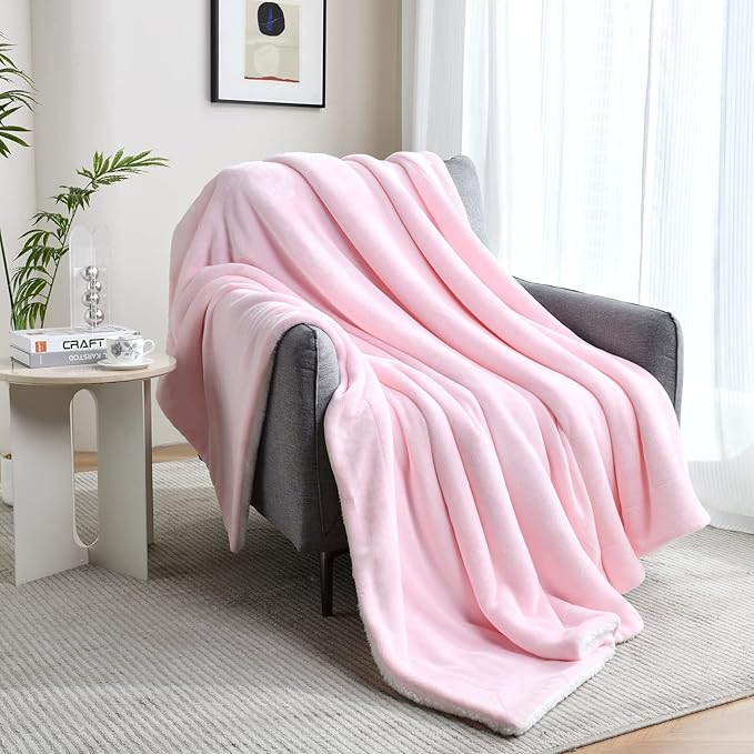 SOCHOW Sherpa Fleece Throw Blanket, Double-Sided Super Soft Luxurious Plush Blanket Throw Size, Light Pink, 50x60 inches