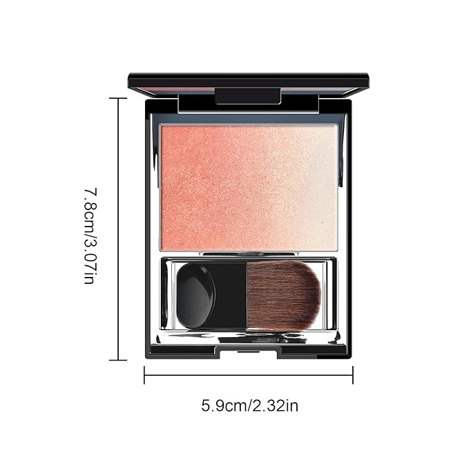 KYDA Orange Shimmer Blush, Gradient Warm Apricot Orange Color, Micro-fine Pearl Powder Blush, Soft Buildable Cheek Color, Lightweight Smooth, Multiuse Blusher Makeup Compact