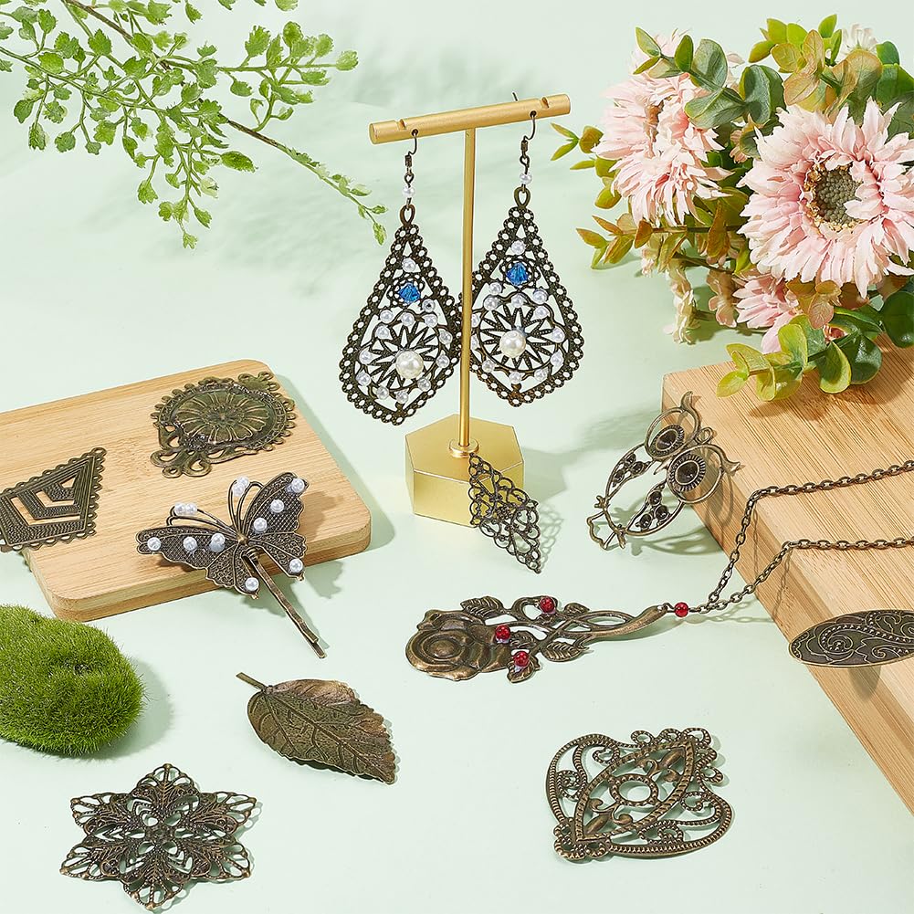 PH PandaHall 120pcs Filigree Metal Embellishments 19 Style Filigree Connectors Charms Antique Bronze Flower Animal Pendants for Steampunk Mixed Media Art Hairpin Headwear Necklace Jewelry Making
