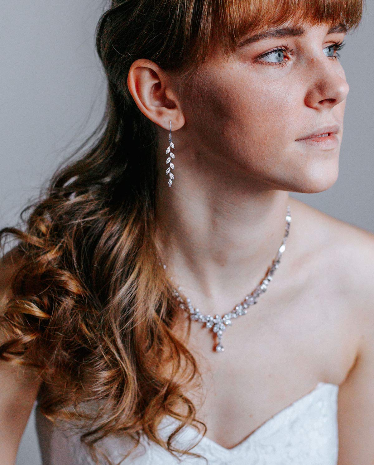 SWEETV Marquise Wedding Dangle Earrings for Brides Birdesmaid, Crystal Long Bridal Earrings for Women Prom, Silver