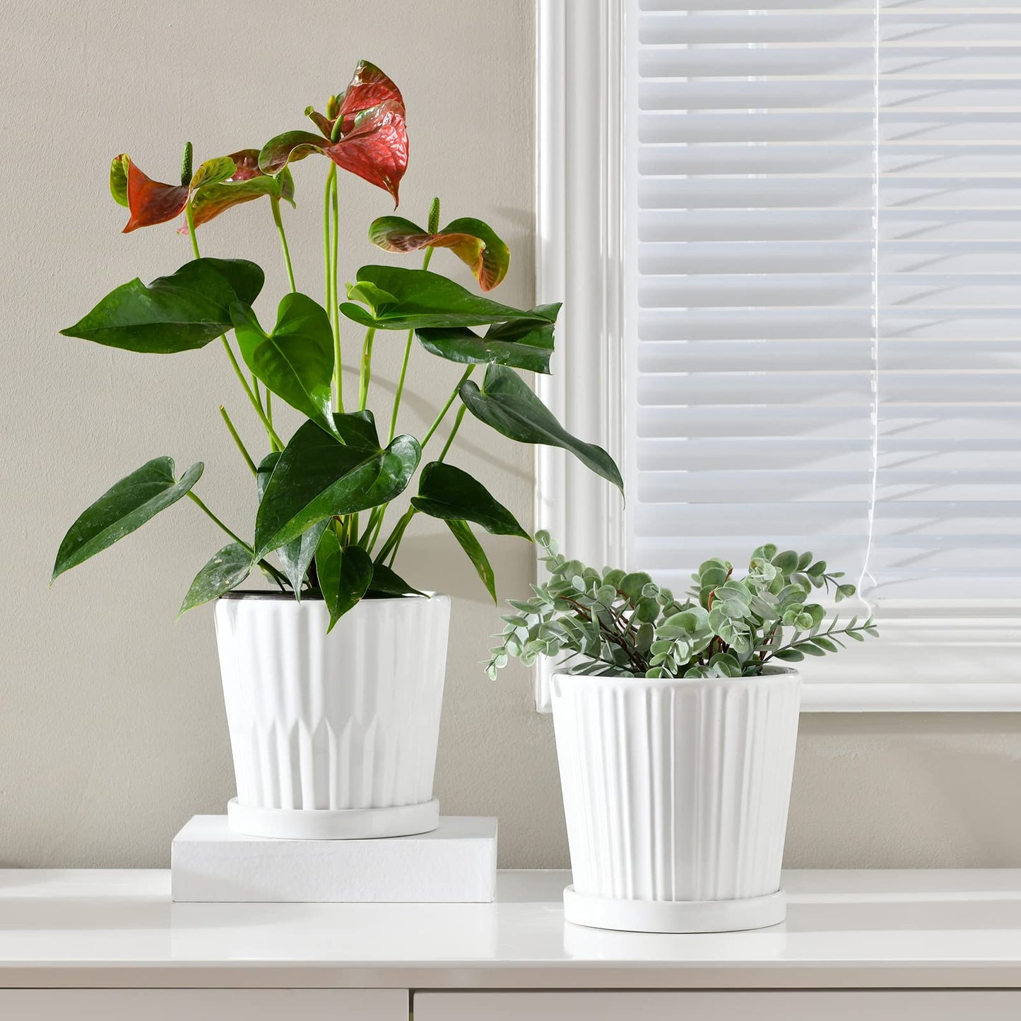 Ton Sin Ceramic Plant Pots Indoor Planters White Orange Set of 3 4