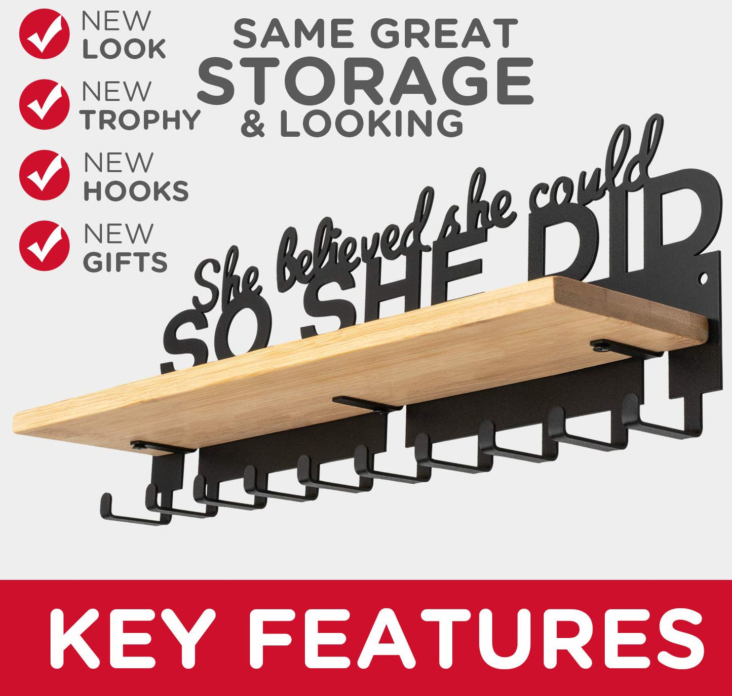 iBobbish Premium Medal Hanger Display Trophy Shelf,She believed she could SO SHE DID Upgraded Trophy and Medal Display Shelf for Wrest,gymanstics,Race,Soccer