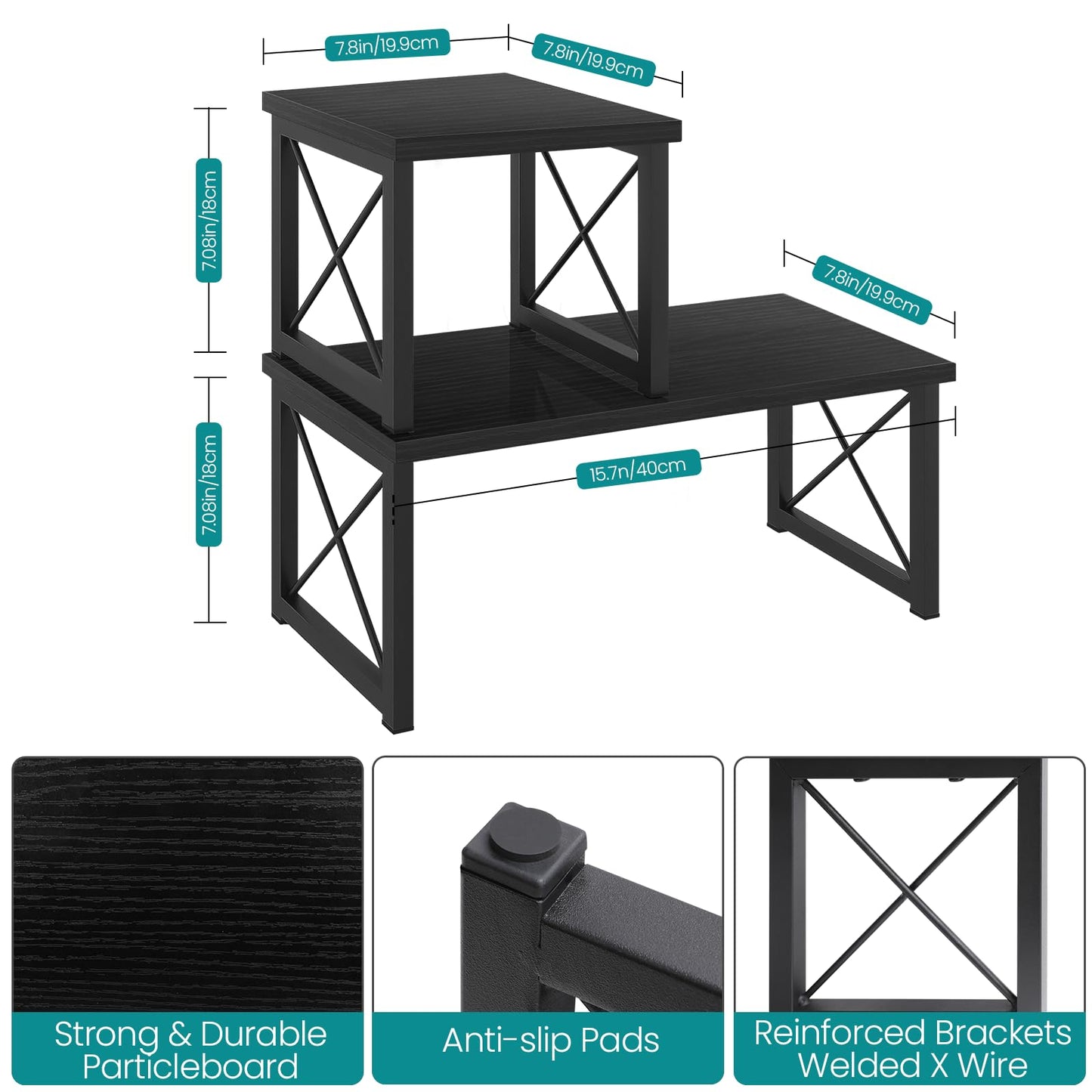 ELITEROO Wood Desktop Shelf, Freestanding Small Bookshelf Dorm Supplies Organizers, 2 Tier Independent Stackable Desk Stand, Adjustable Storage Organizer, Kitchen Counter Display Rack, Black