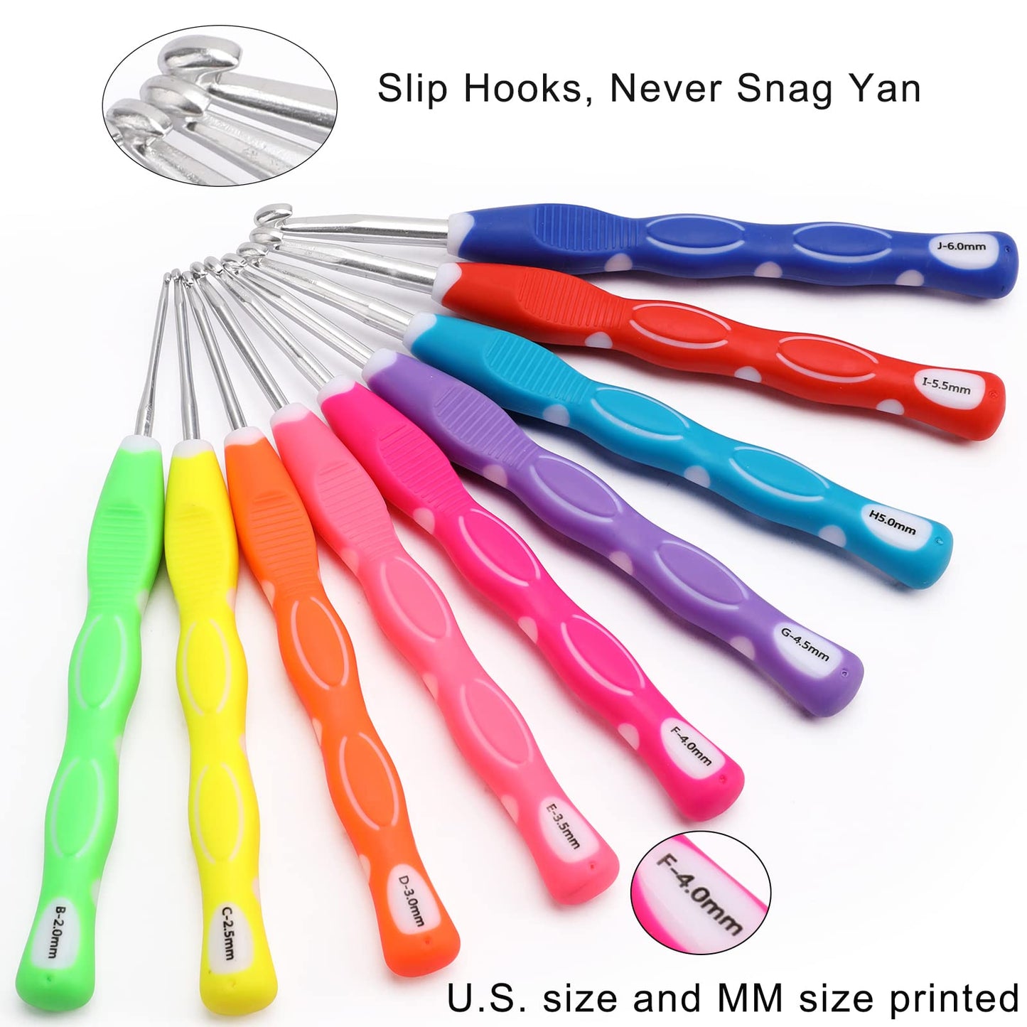 Looen Crochet Hooks Set-Yarn Needles Coloured Aluminum with Storage Case Rubbery Handle Ergonomic Comfort Grip DIY Craft Handmake Kit 64pcs