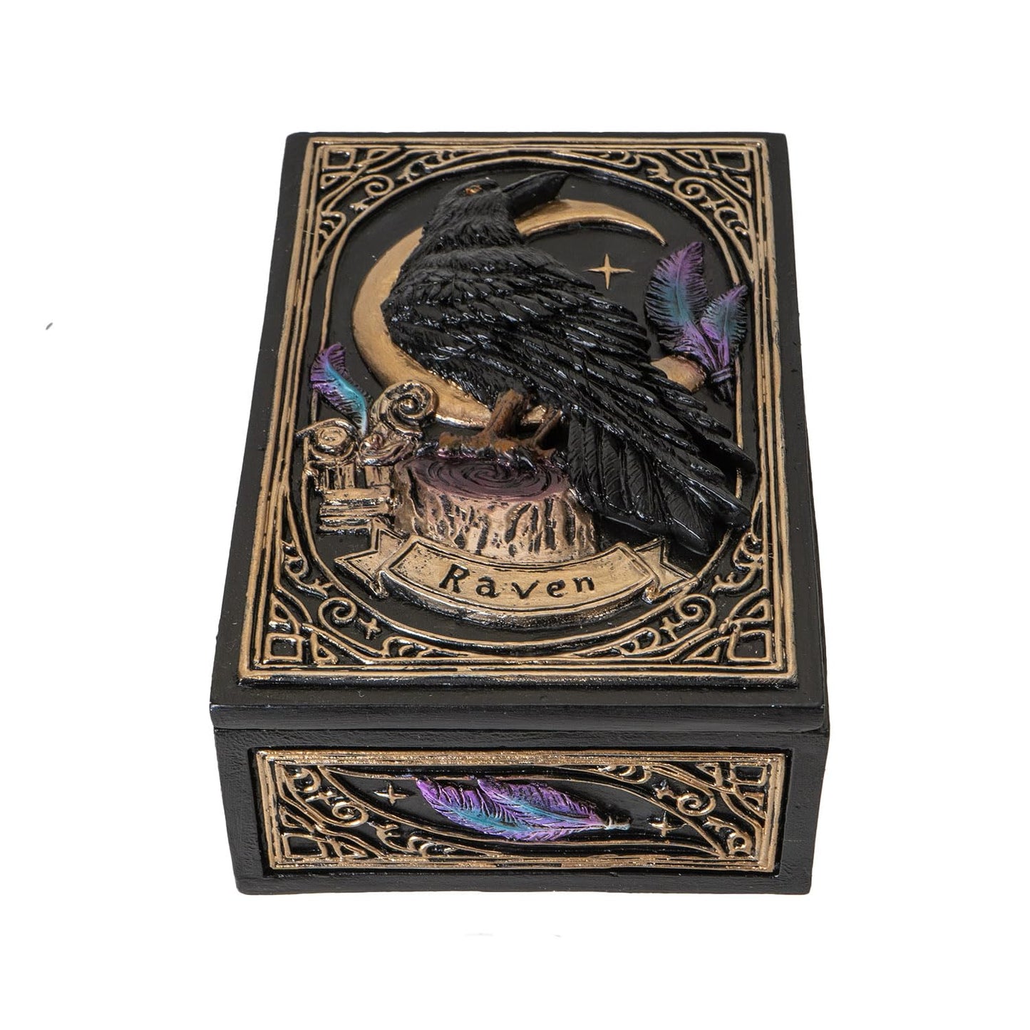 Pacific Giftware Raven Tarot Box with Moon and Feather Design Ideal for Tarot Cards Jewelry or Keepsake Storage Perfect for Gothic Home Decor 5.63" Long