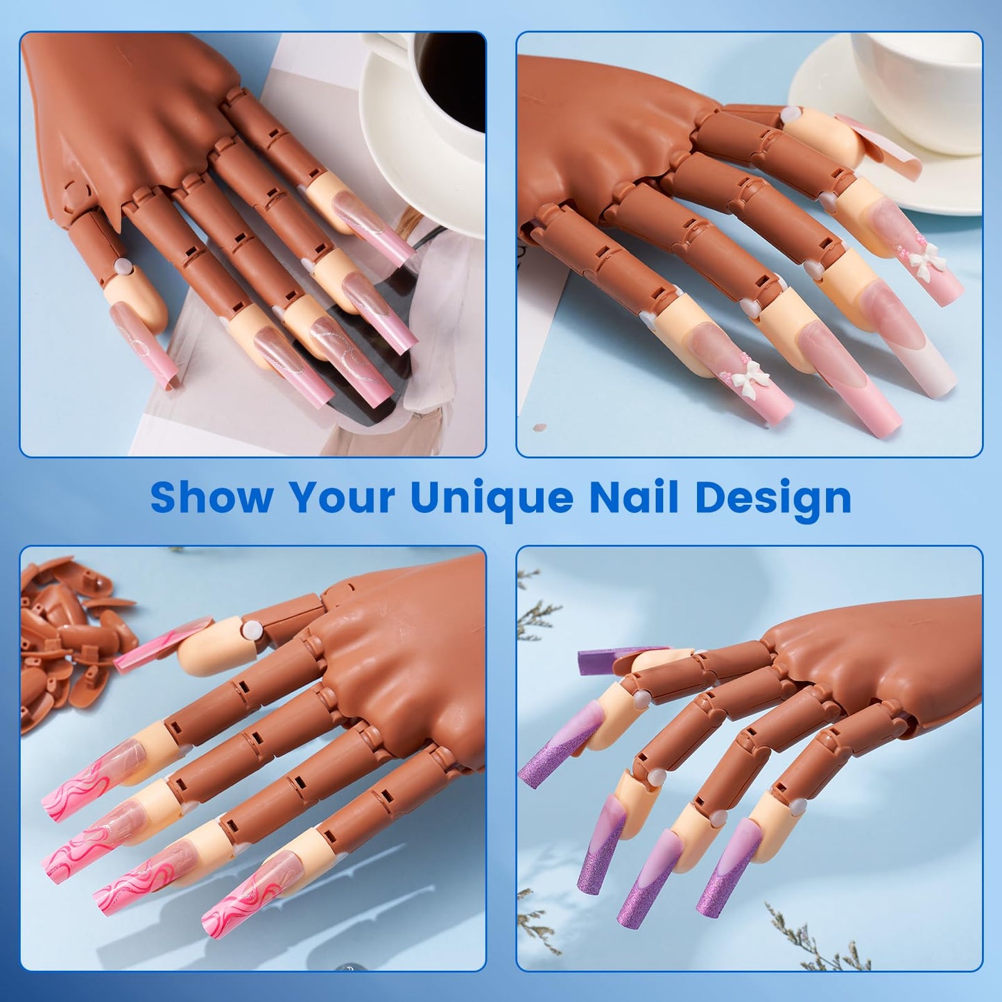 Wilfniee Practice Hand for Acrylic Nails: Magnetic Nail Practice Hand Flexible Fake Hand For Nail Practice Movable Manicure Hand Practice with 100PCS Nail Tips