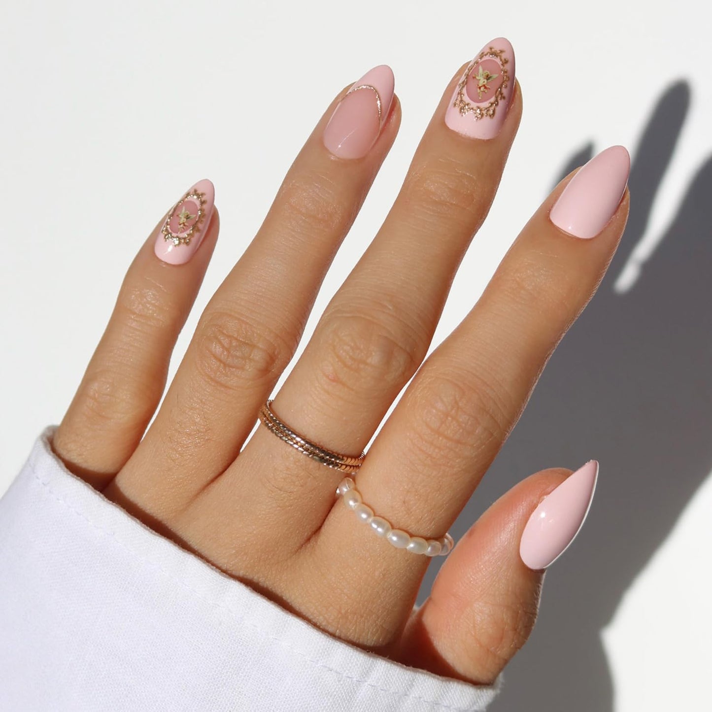 Glamnetic Press-On Nails Bundle - Heaven Sent | 2 Short Almond Fake Nails with 3D Angel Vintage-Inpsired Designs in a Glossy Finish | Durable, Salon-Quality Nail Kits