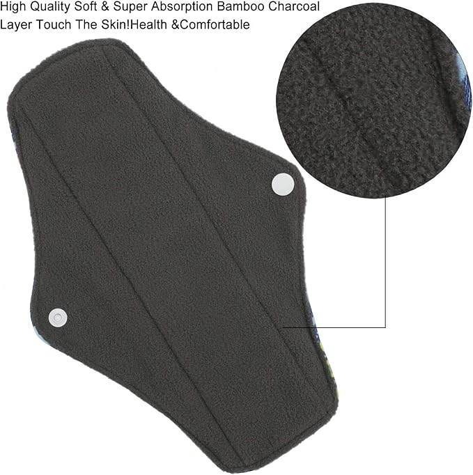 Reusable Menstrual Pads (7 in 1, 10in*7in), PHOGARY Bamboo Cloth Pad for Heavy Flow with Wet Bag, Large Sanitary Pads Set with Wings for Women, Washable Overnight Cloth Panty Liners Period Pad