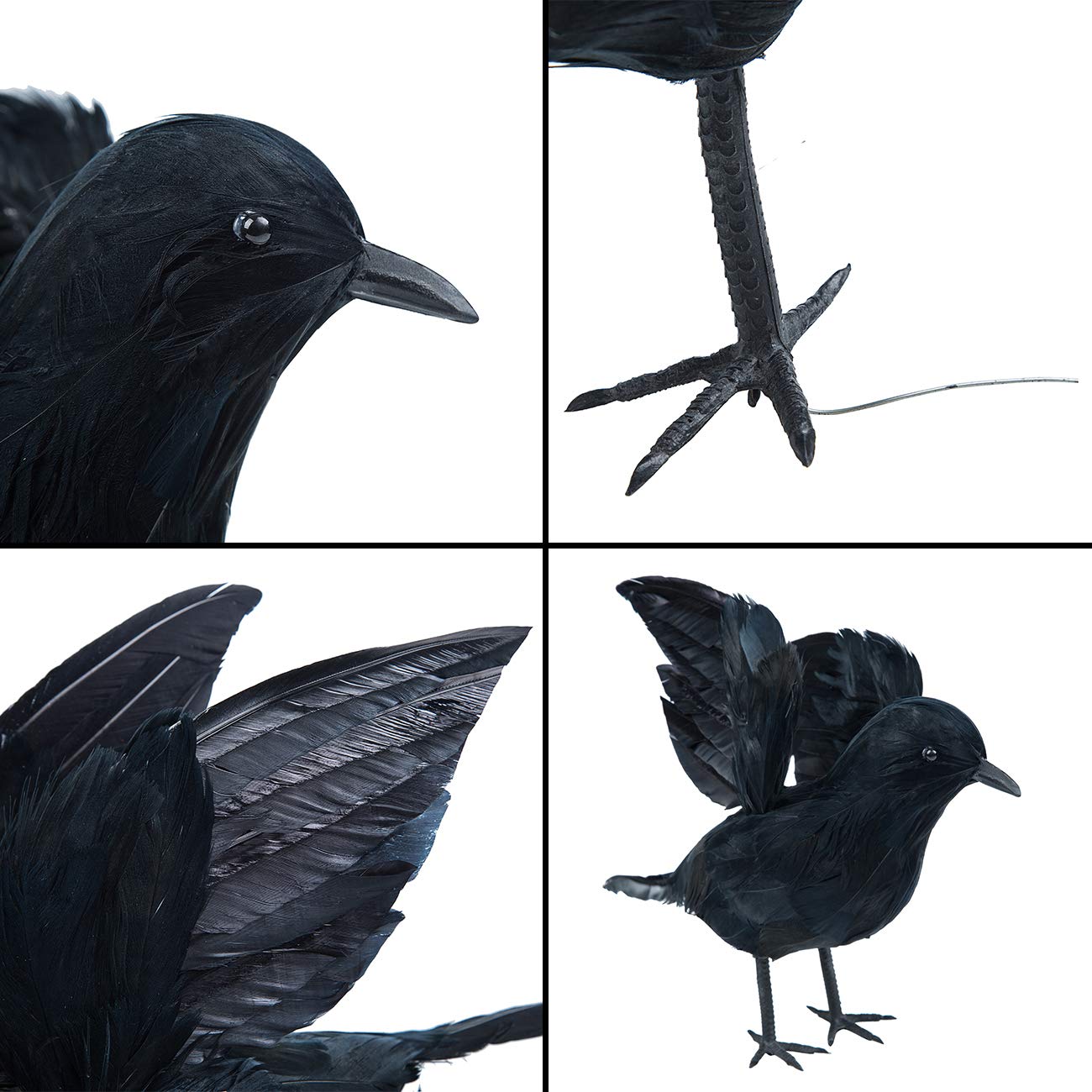 Darnassus 3-Pack Halloween Black Feathered Crow Realistic Handmade Crow Prop for Halloween Party Outdoors and Indoors Decoration