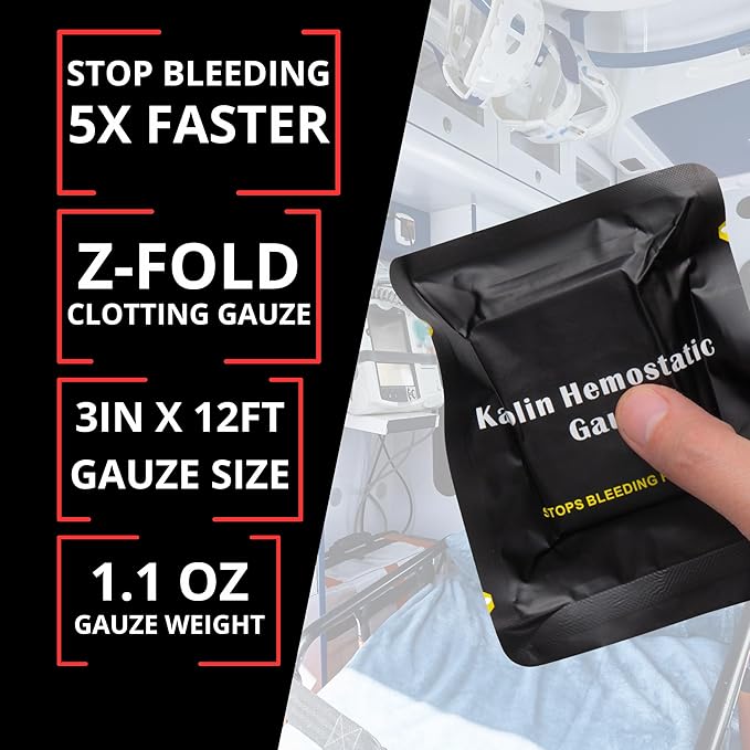 First Aid Advanced Quick Clot Combat Gauze - Flexible Hemostatic Gauze - Stop The Bleed kit Faster Wound Packing with Quick Clotting Medical Gauze - Survival Kit Supplies - 3" x 12.5' (CT-Gauze-5)